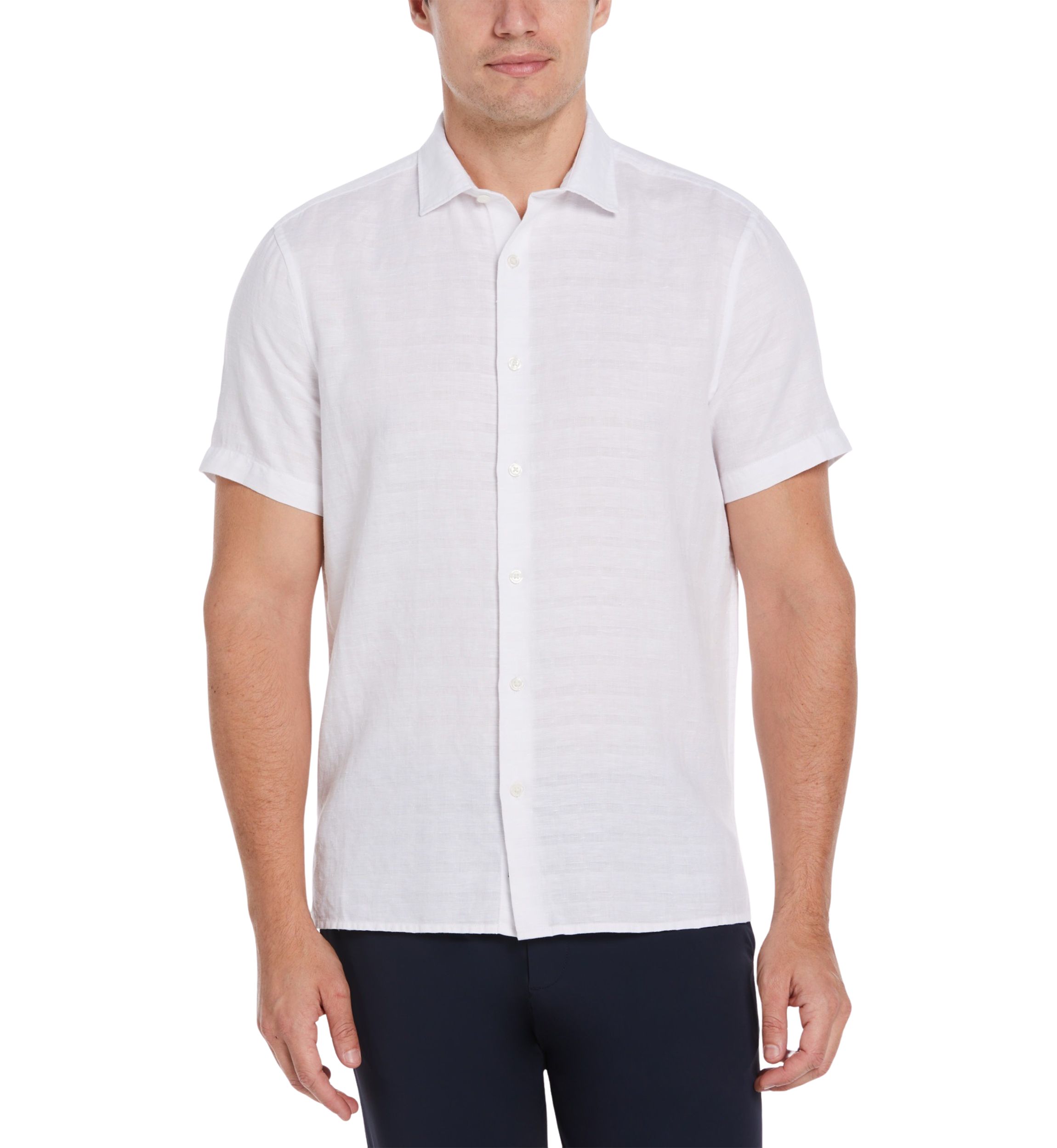 Short Sleeve Plaid Print Linen Shirt