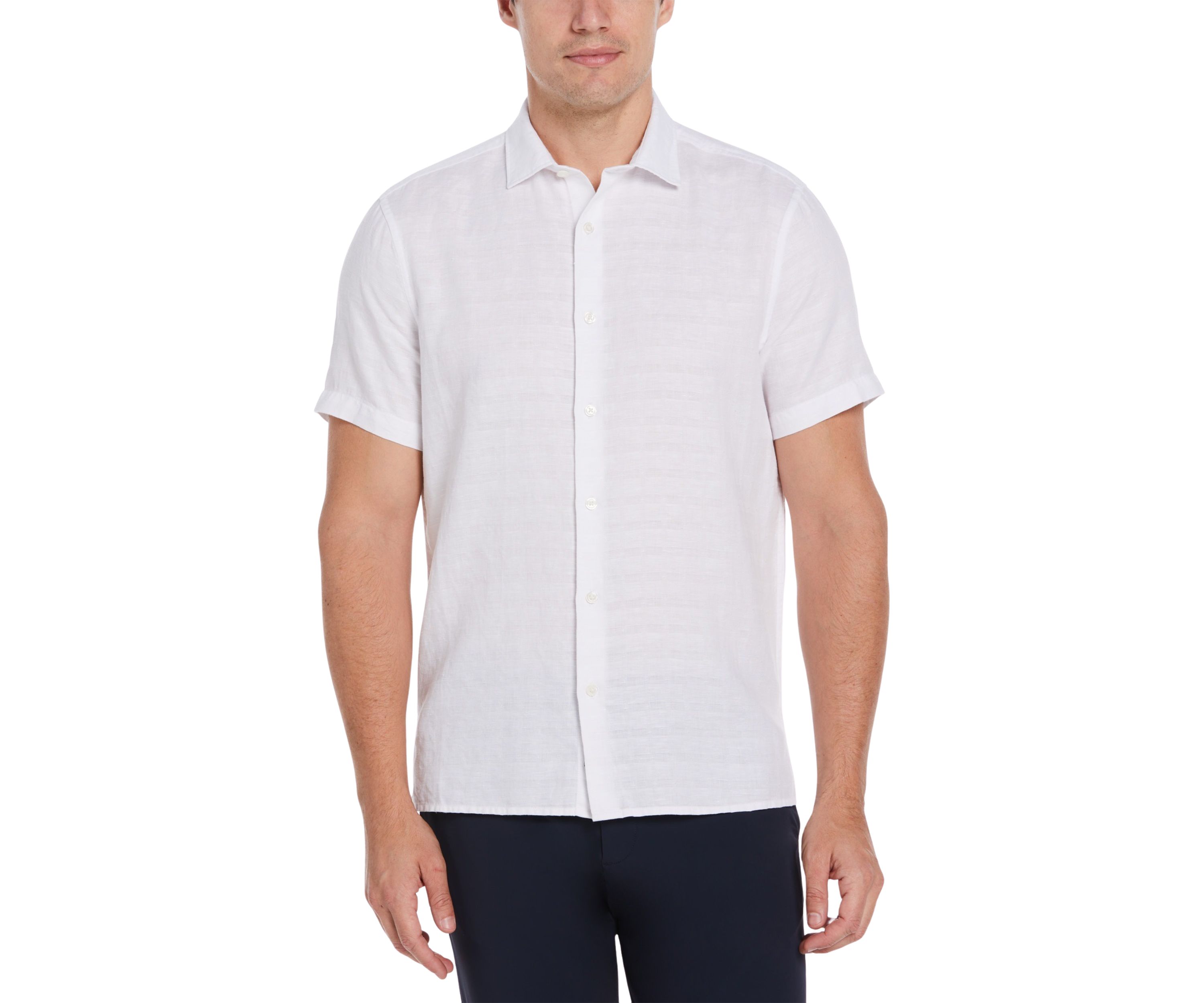Short Sleeve Plaid Print Linen Shirt