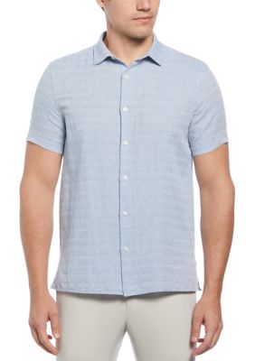 Perry Ellis® Short Sleeve Plaid Print Linen Shirt | belk