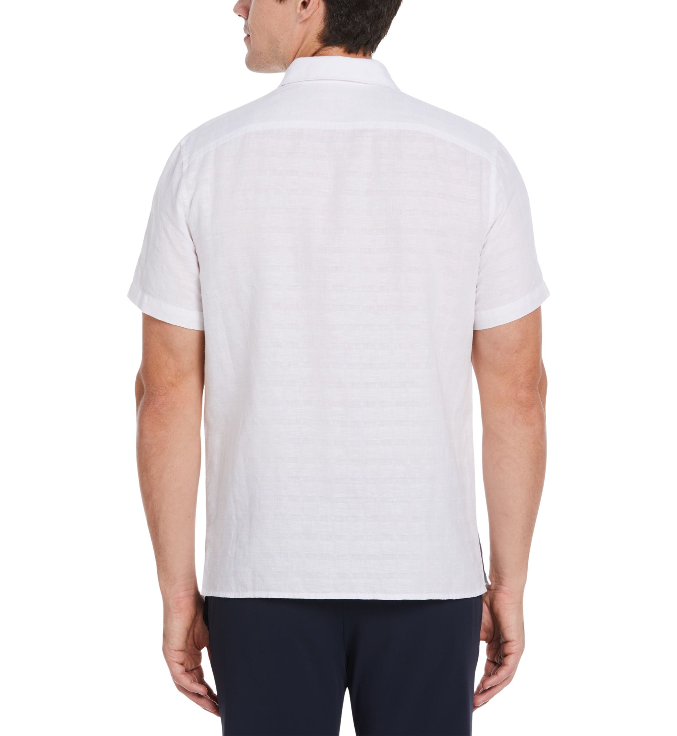 Short Sleeve Plaid Print Linen Shirt