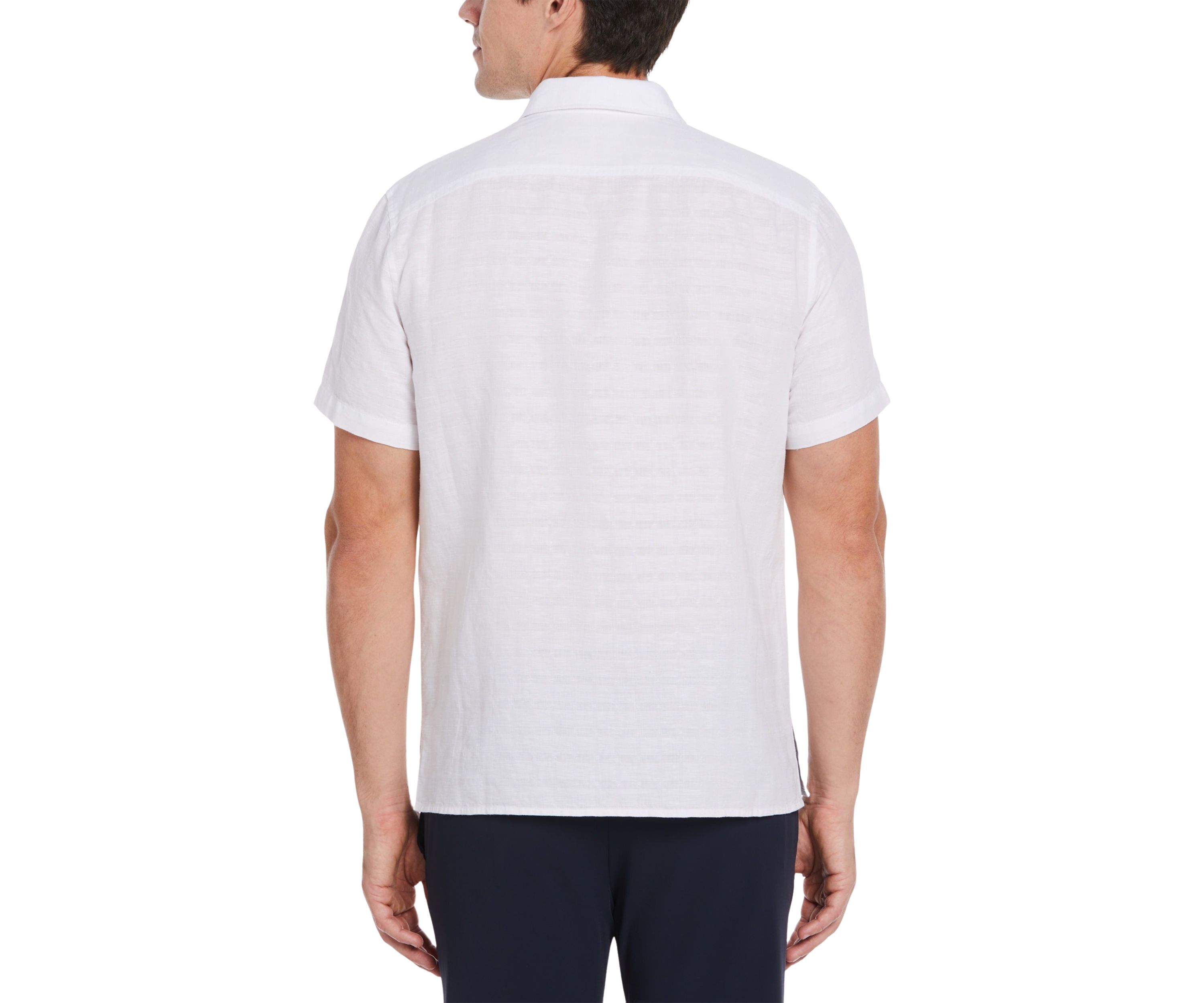 Short Sleeve Plaid Print Linen Shirt
