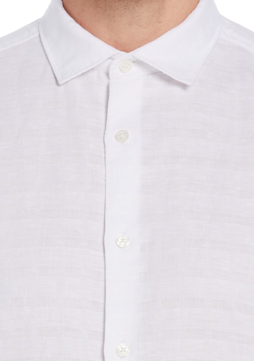 Short Sleeve Plaid Print Linen Shirt