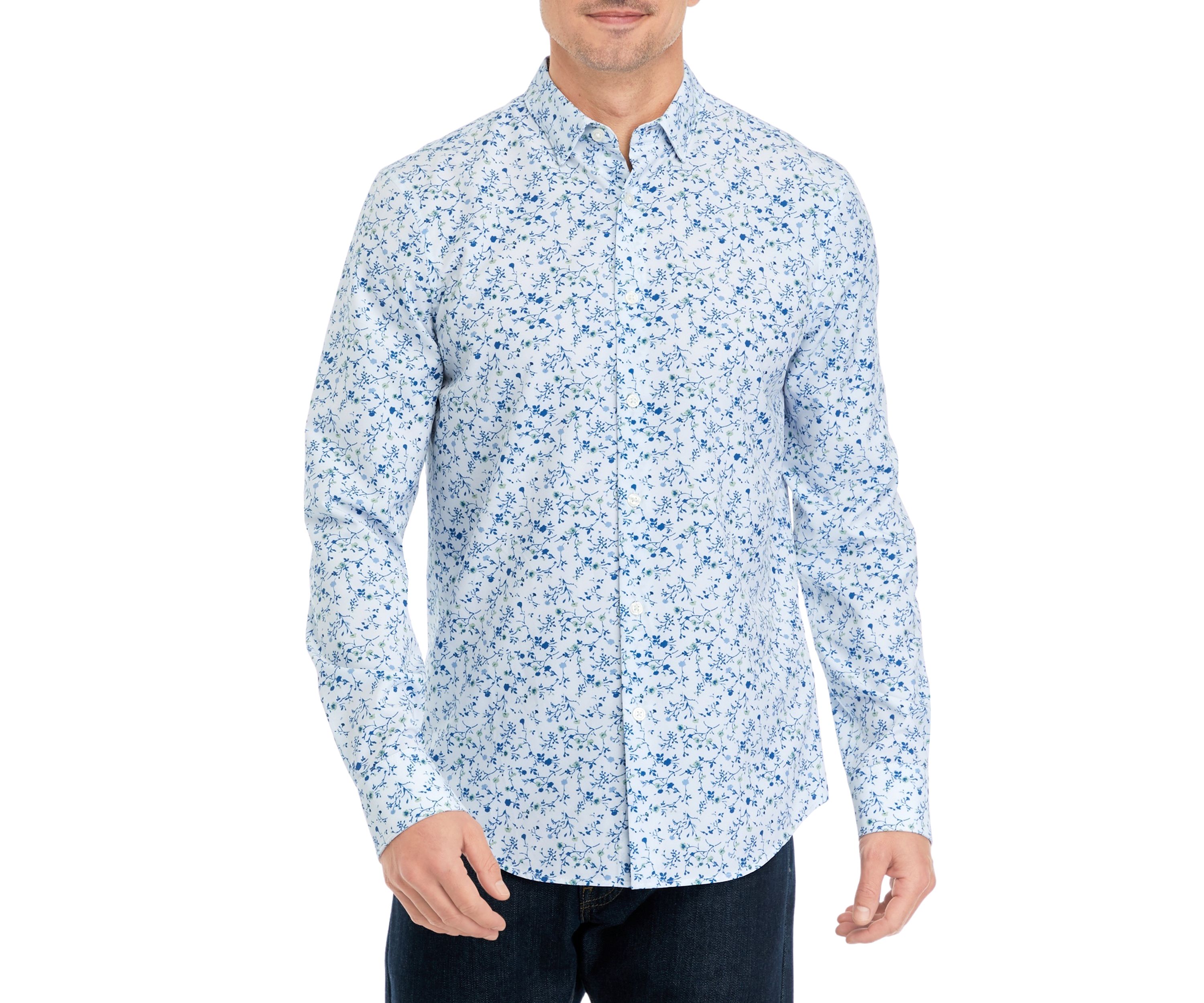 Mens Long Sleeve Floral Printed Woven Button Down Shirt