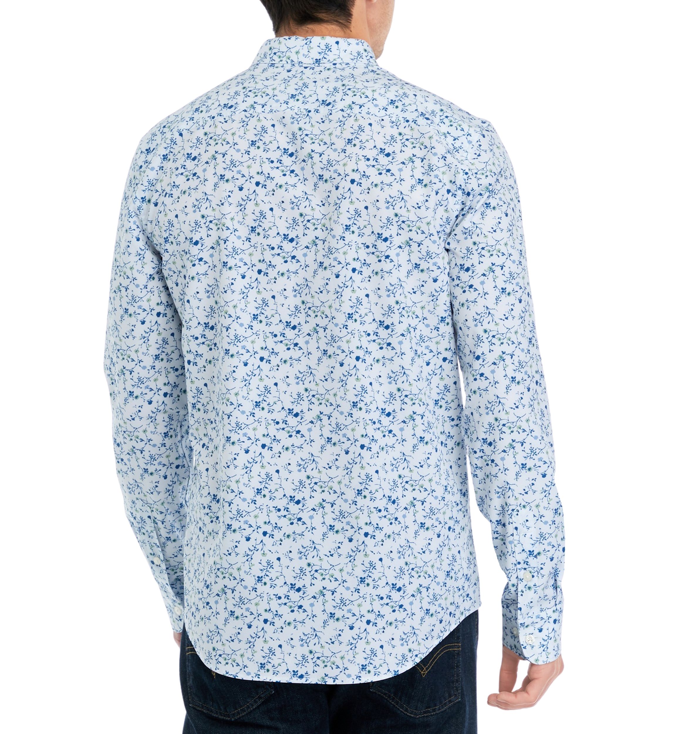 Mens Long Sleeve Floral Printed Woven Button Down Shirt