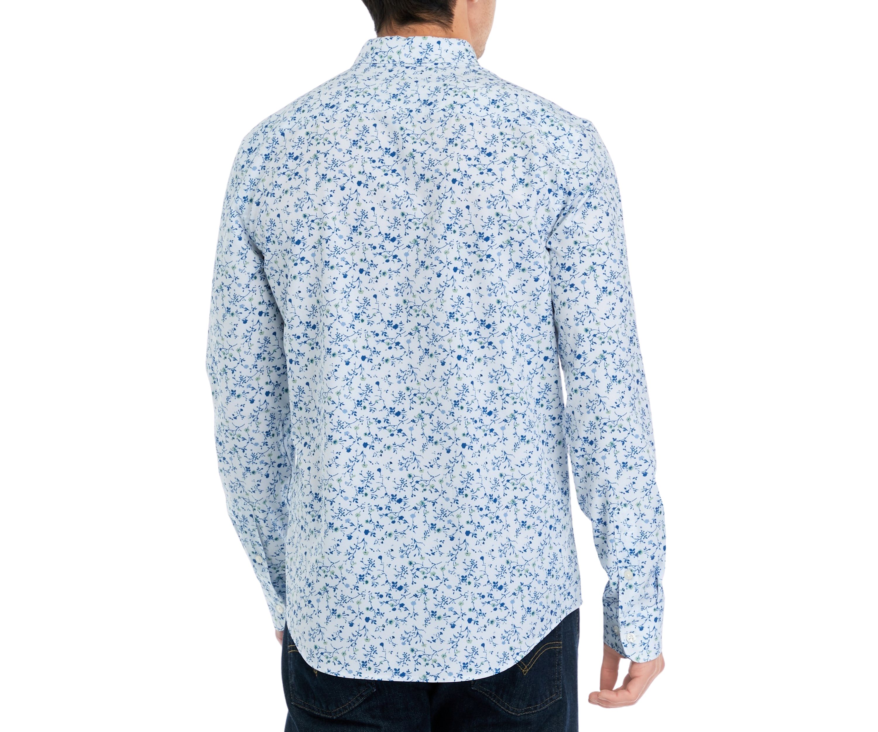 Mens Long Sleeve Floral Printed Woven Button Down Shirt