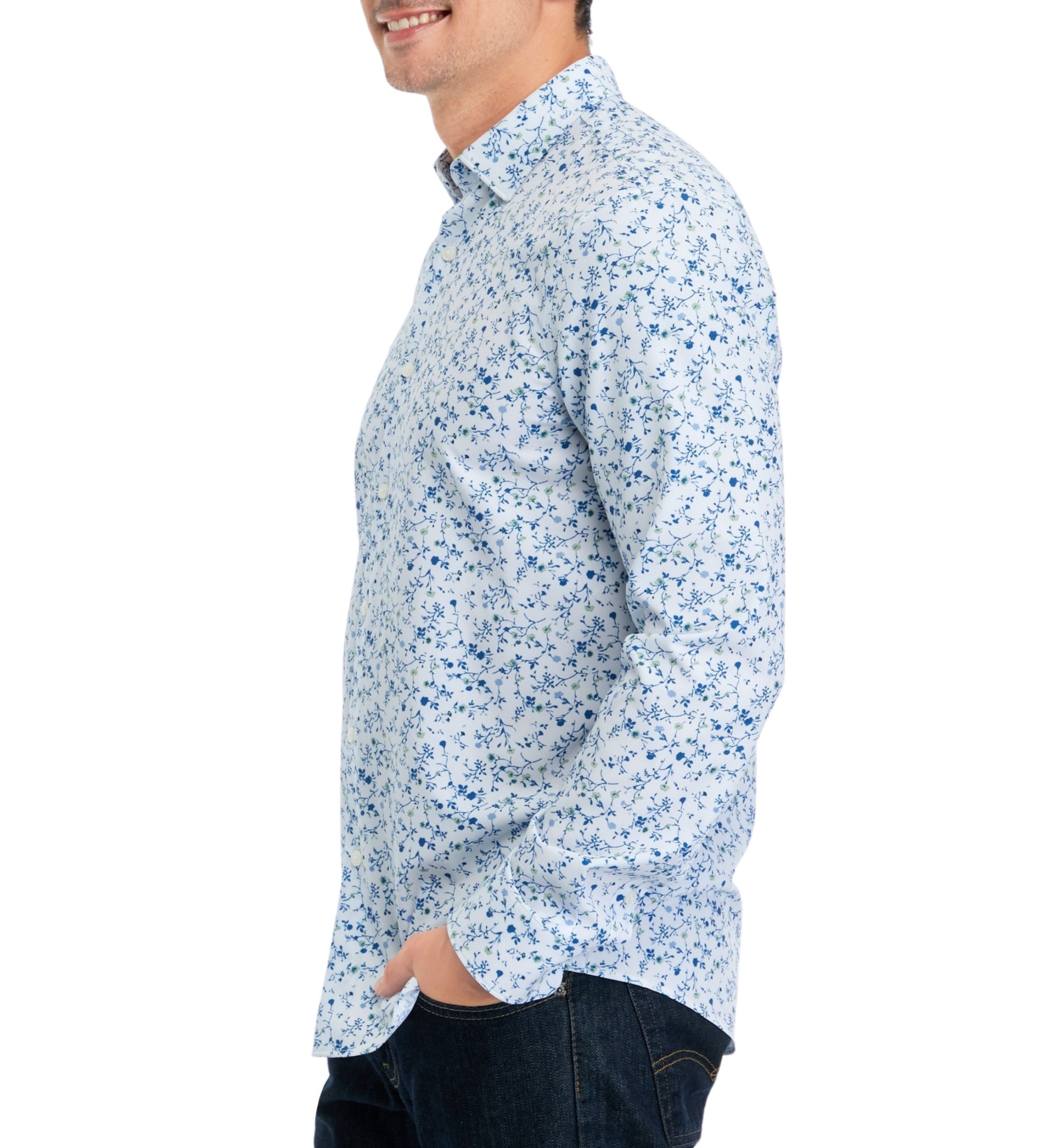 Mens Long Sleeve Floral Printed Woven Button Down Shirt
