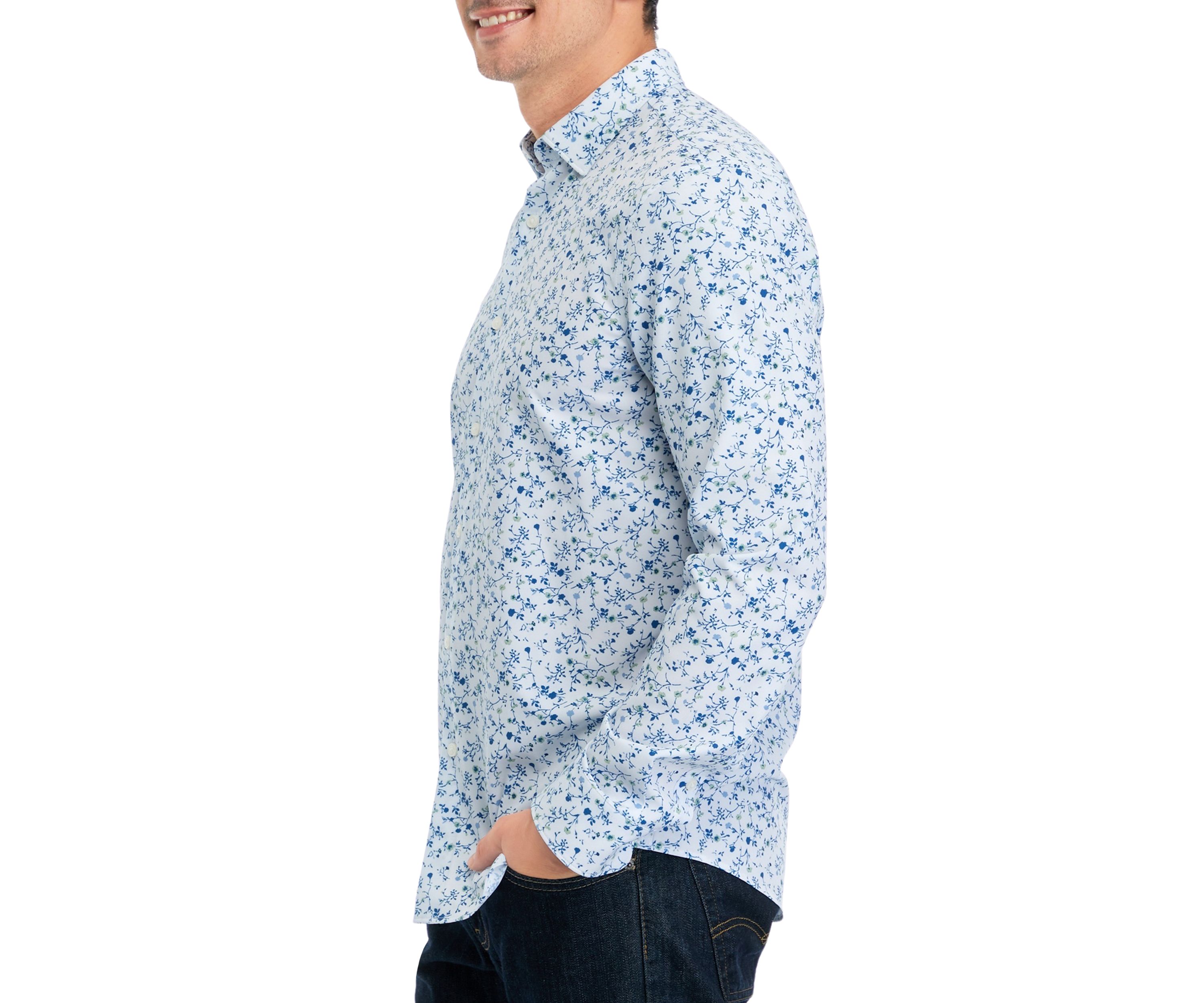 Mens Long Sleeve Floral Printed Woven Button Down Shirt