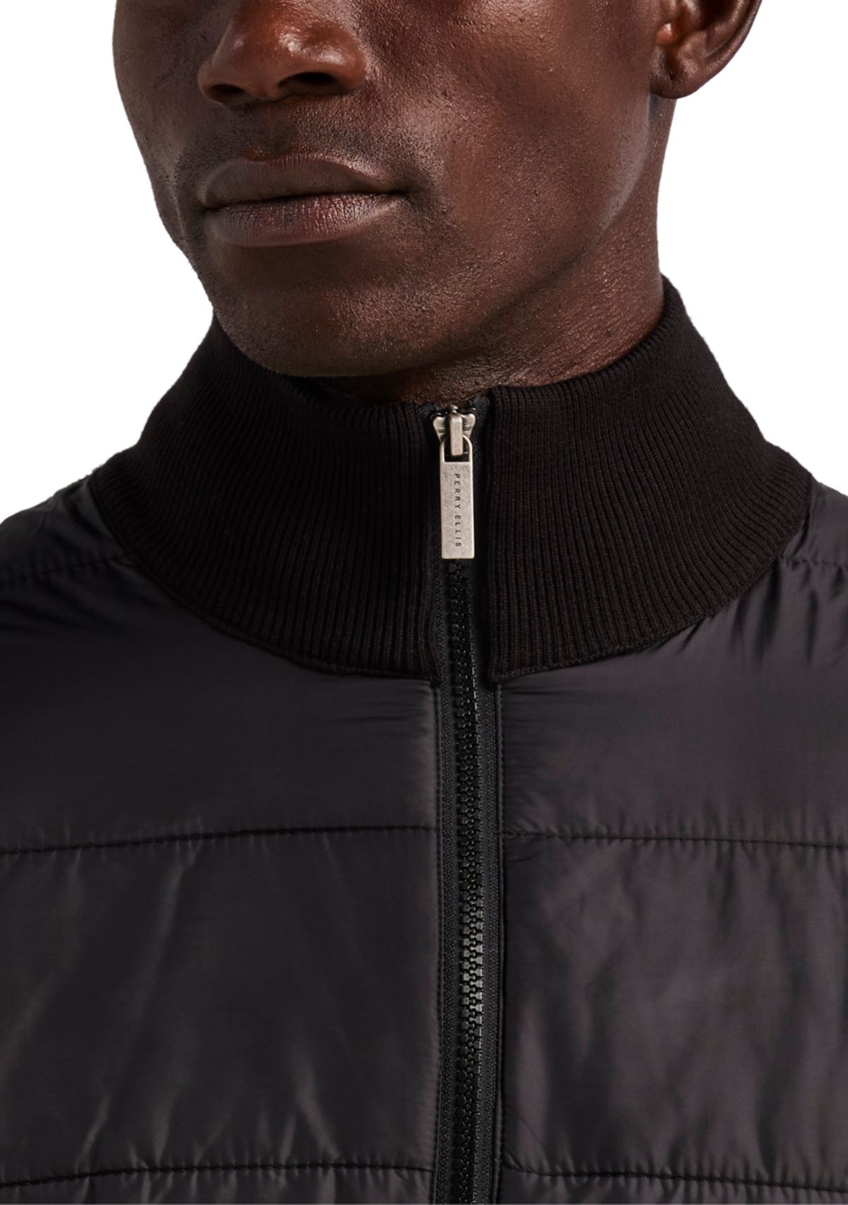 Woven Quilted Zip Mock Jacket