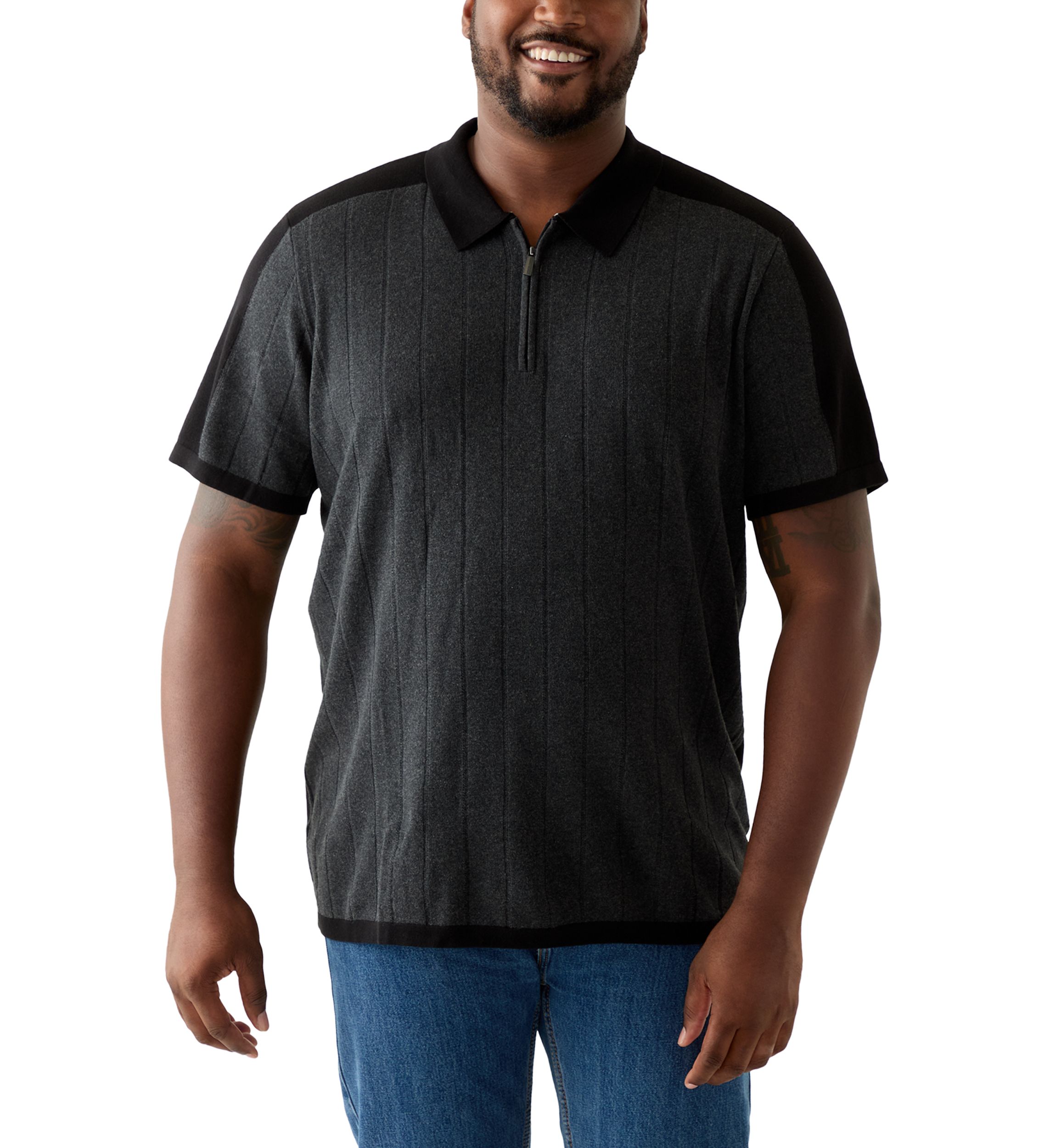 Big & Tall Short Sleeve Color Block Quarter Zip Polo Shirt 