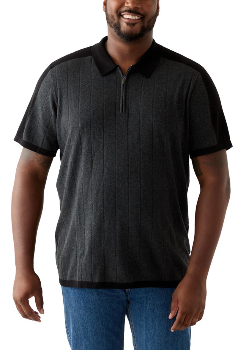 Big & Tall Short Sleeve Color Block Quarter Zip Polo Shirt 