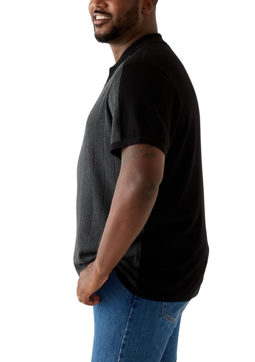 Big & Tall Short Sleeve Color Block Quarter Zip Polo Shirt 