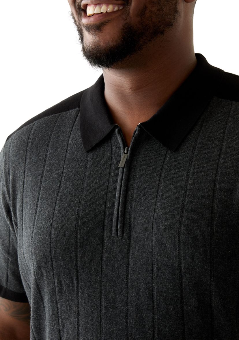 Big & Tall Short Sleeve Color Block Quarter Zip Polo Shirt 