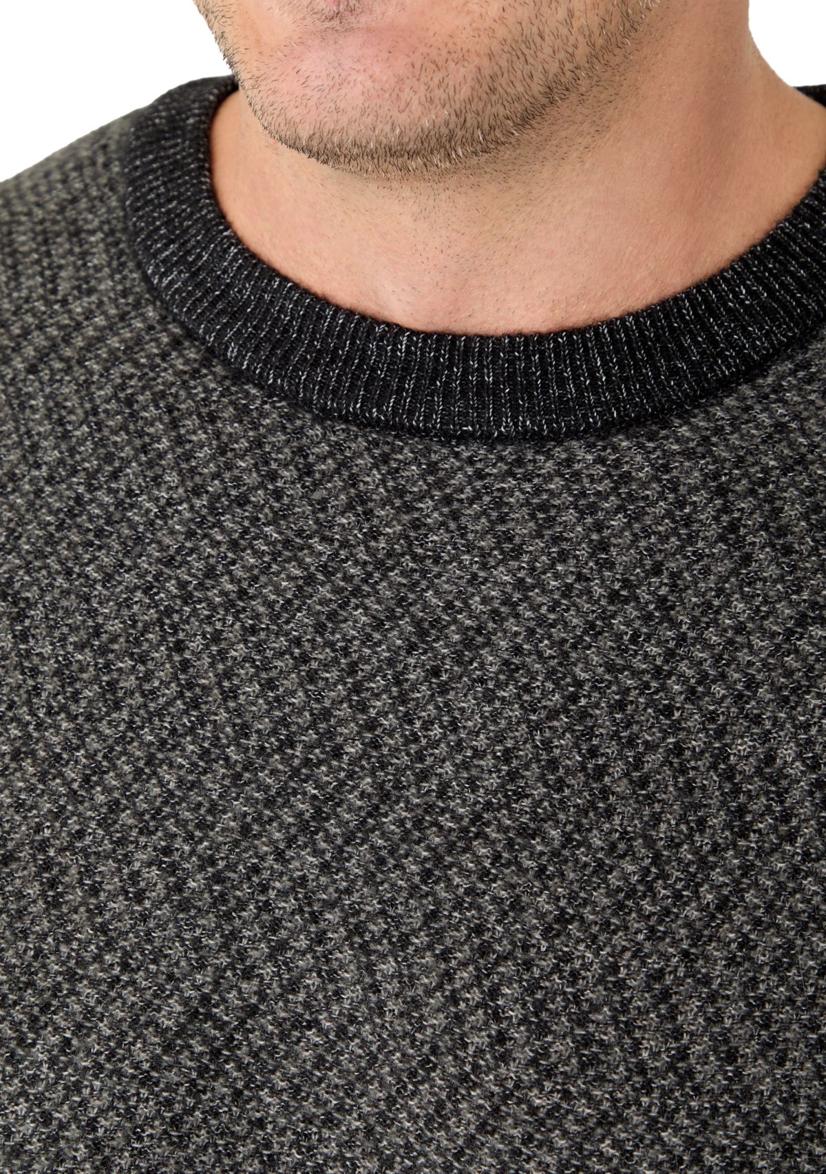 Big & Tall Long Sleeve Yarn and Herringbone Mix Crew Neck Pullover