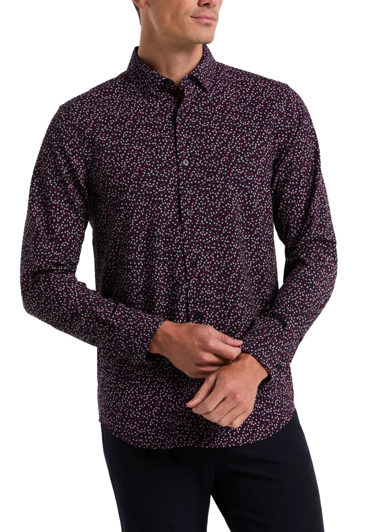 Mens Slim Floral Printed Dress Shirt