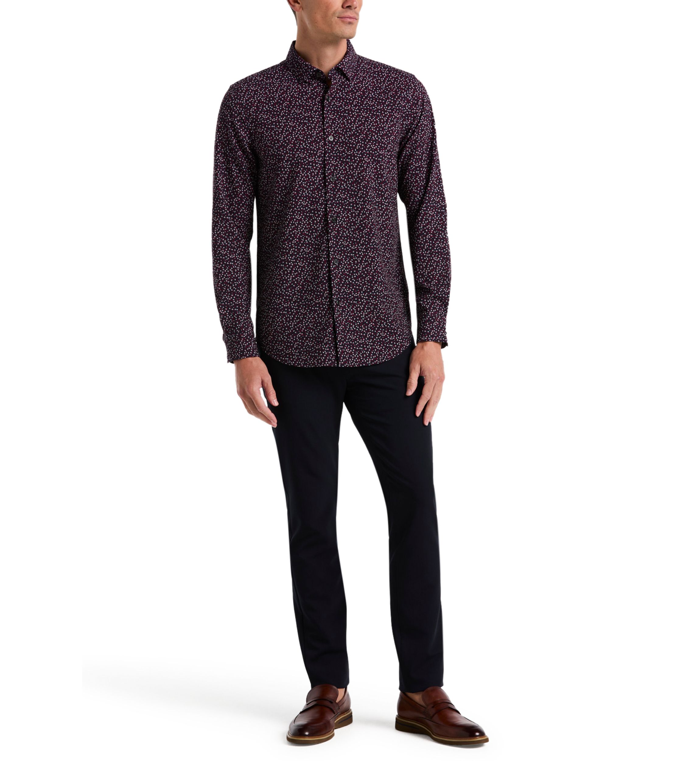 Mens Slim Floral Printed Dress Shirt
