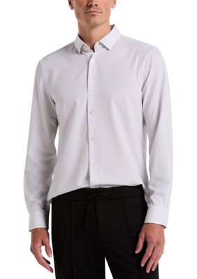 Perry Ellis Men's Slim Geometric Printed Dress Shirt, White, 2XL