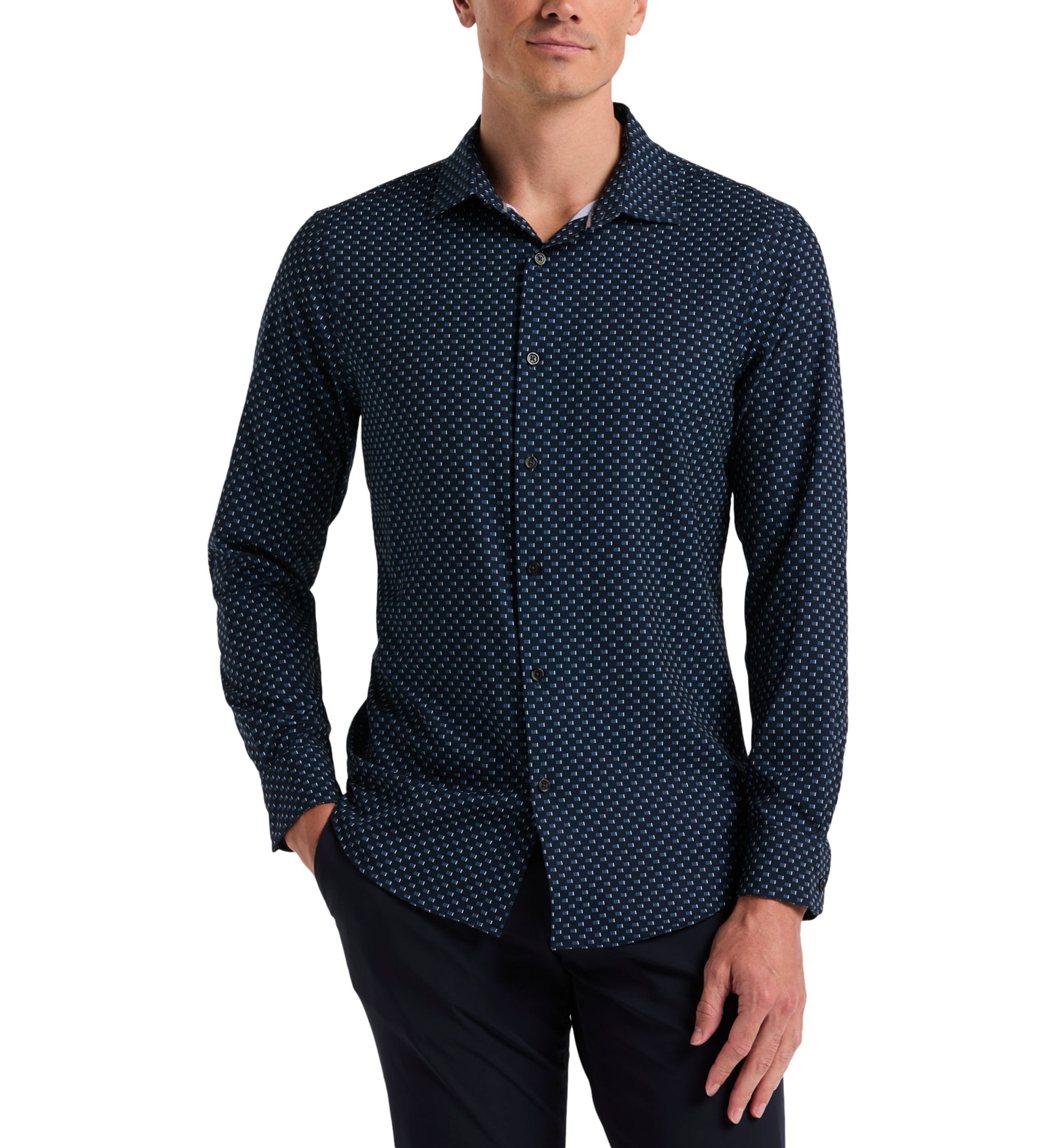 Long Sleeve Slim Grid Button Down Shirt 