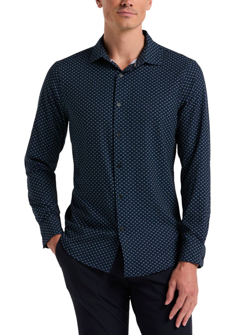 Long Sleeve Slim Grid Button Down Shirt 
