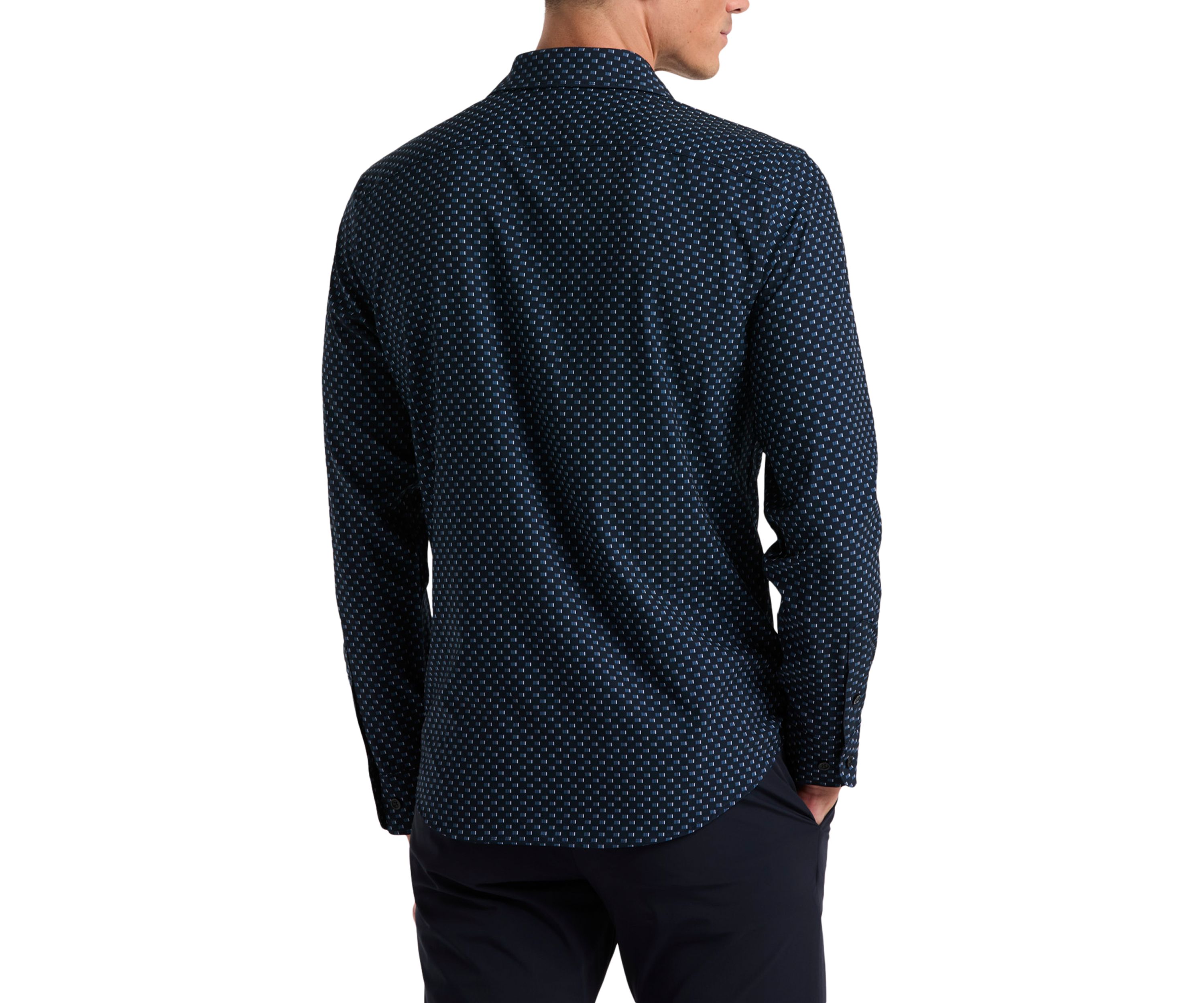Long Sleeve Slim Grid Button Down Shirt 