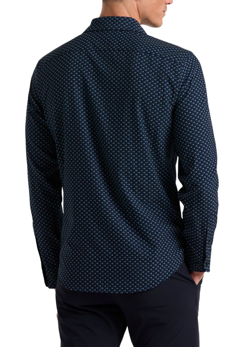 Long Sleeve Slim Grid Button Down Shirt 