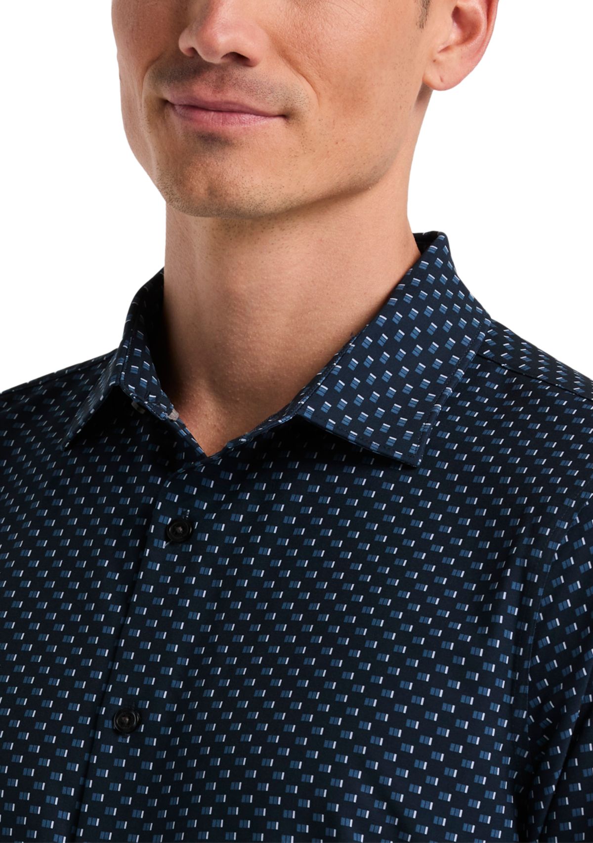 Long Sleeve Slim Grid Button Down Shirt 
