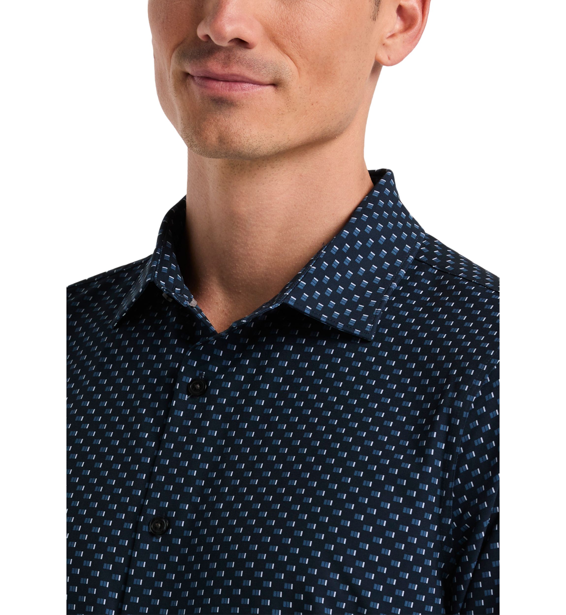 Long Sleeve Slim Grid Button Down Shirt 