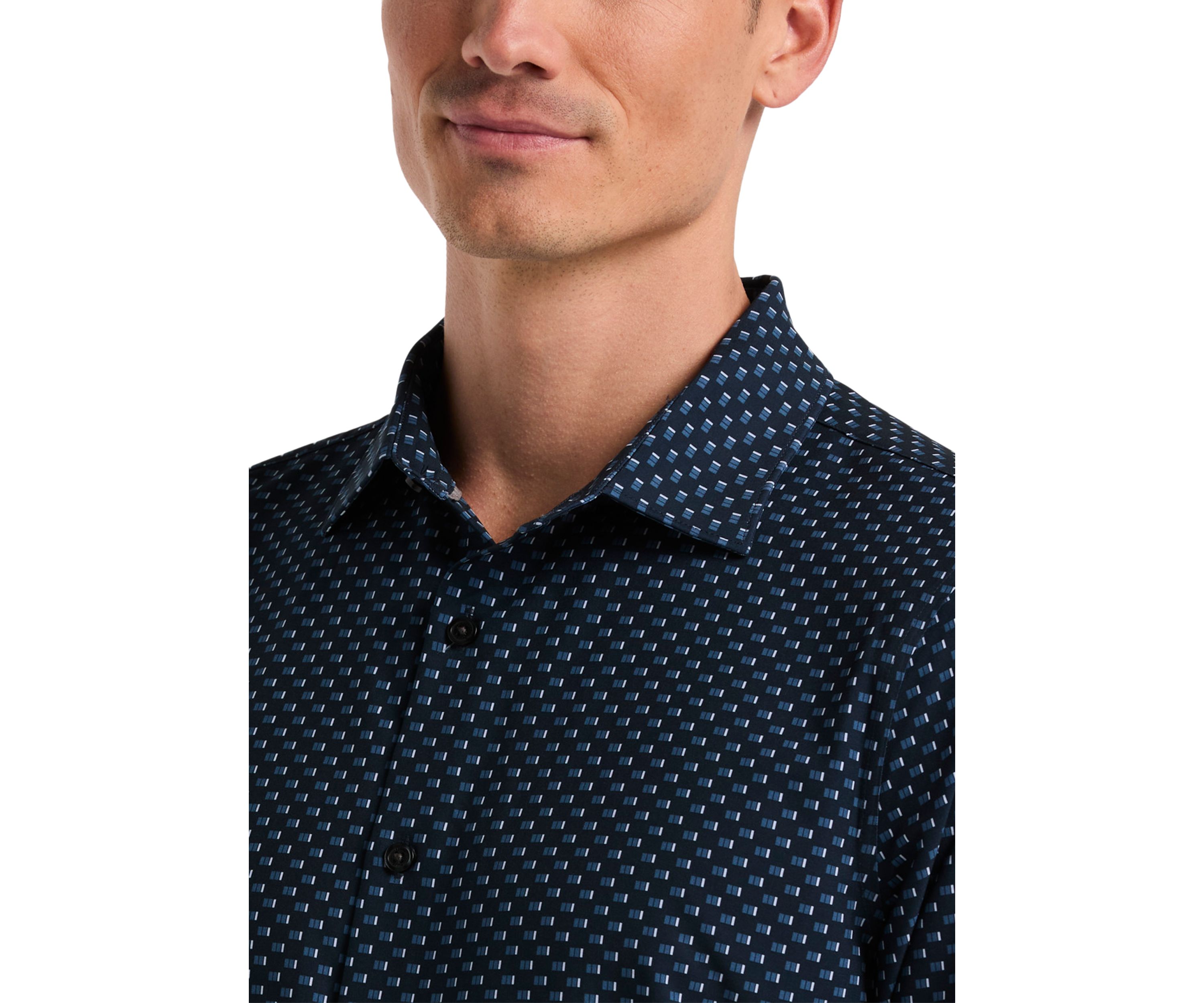 Long Sleeve Slim Grid Button Down Shirt 