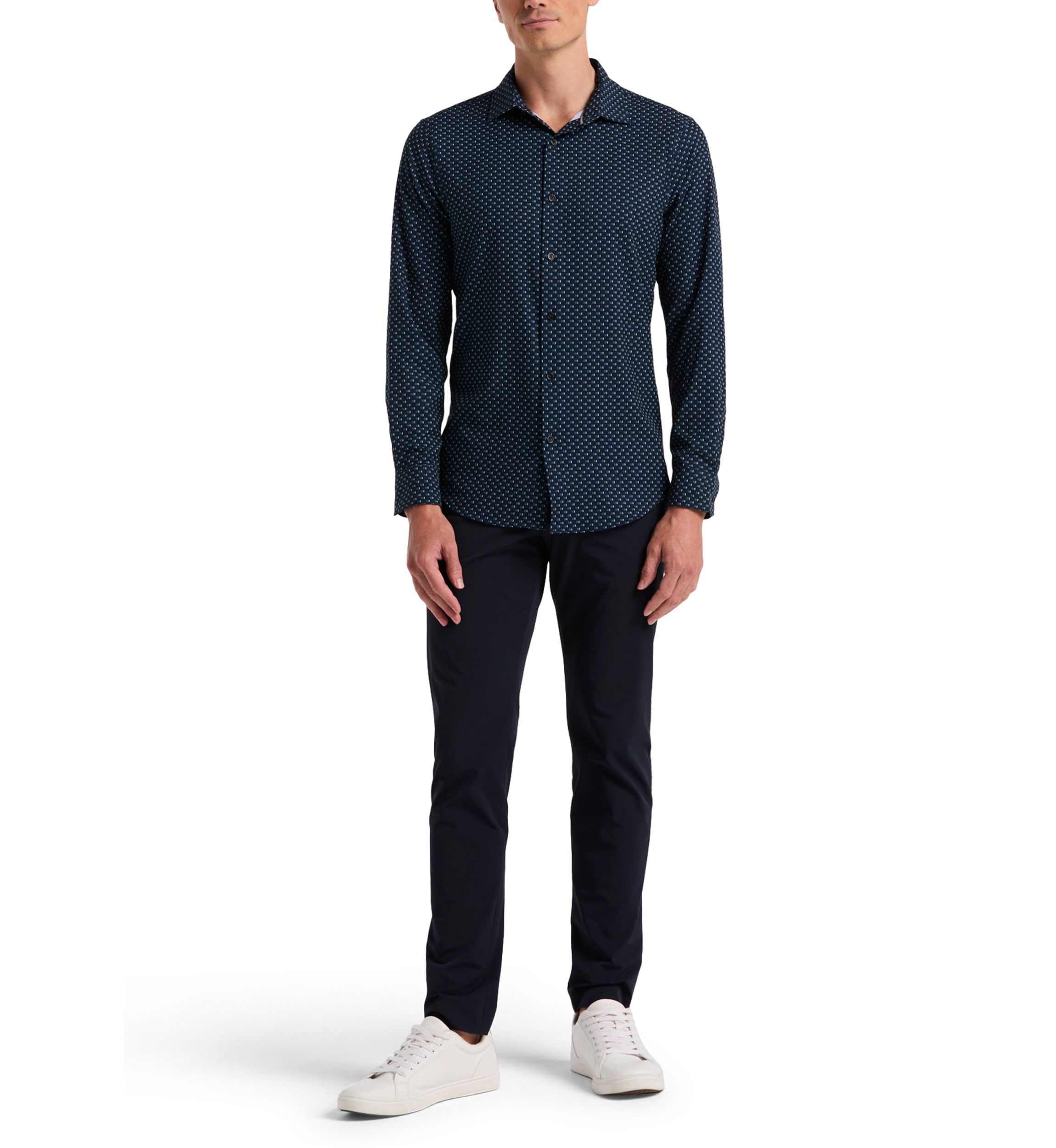 Long Sleeve Slim Grid Button Down Shirt 