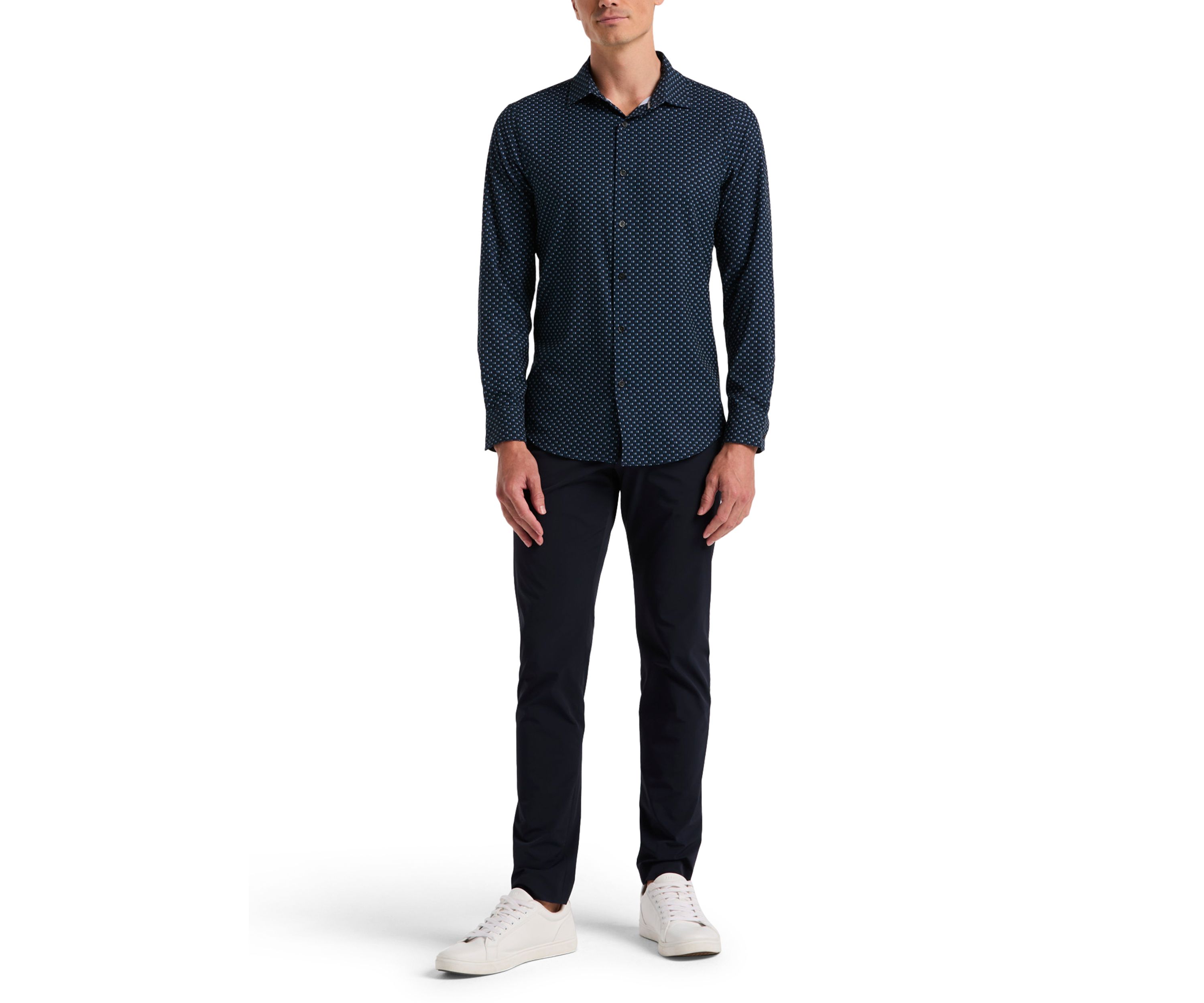 Long Sleeve Slim Grid Button Down Shirt 