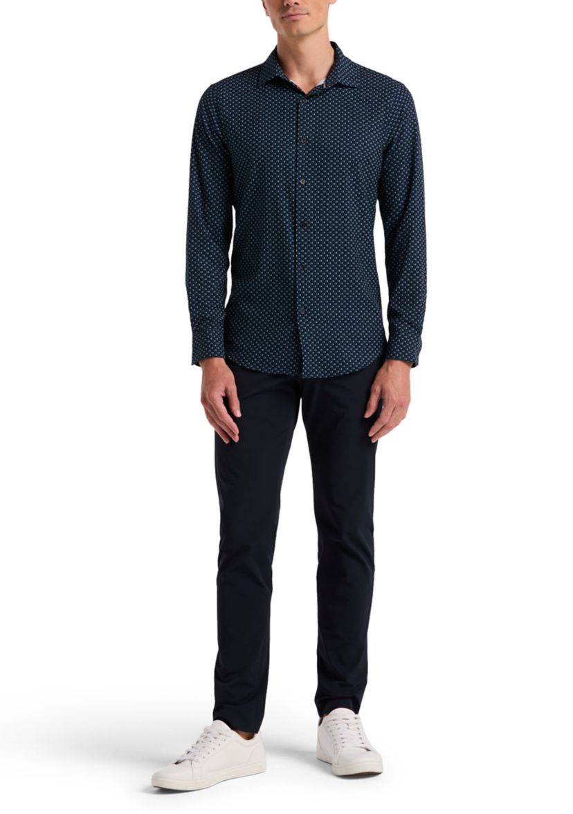 Long Sleeve Slim Grid Button Down Shirt 
