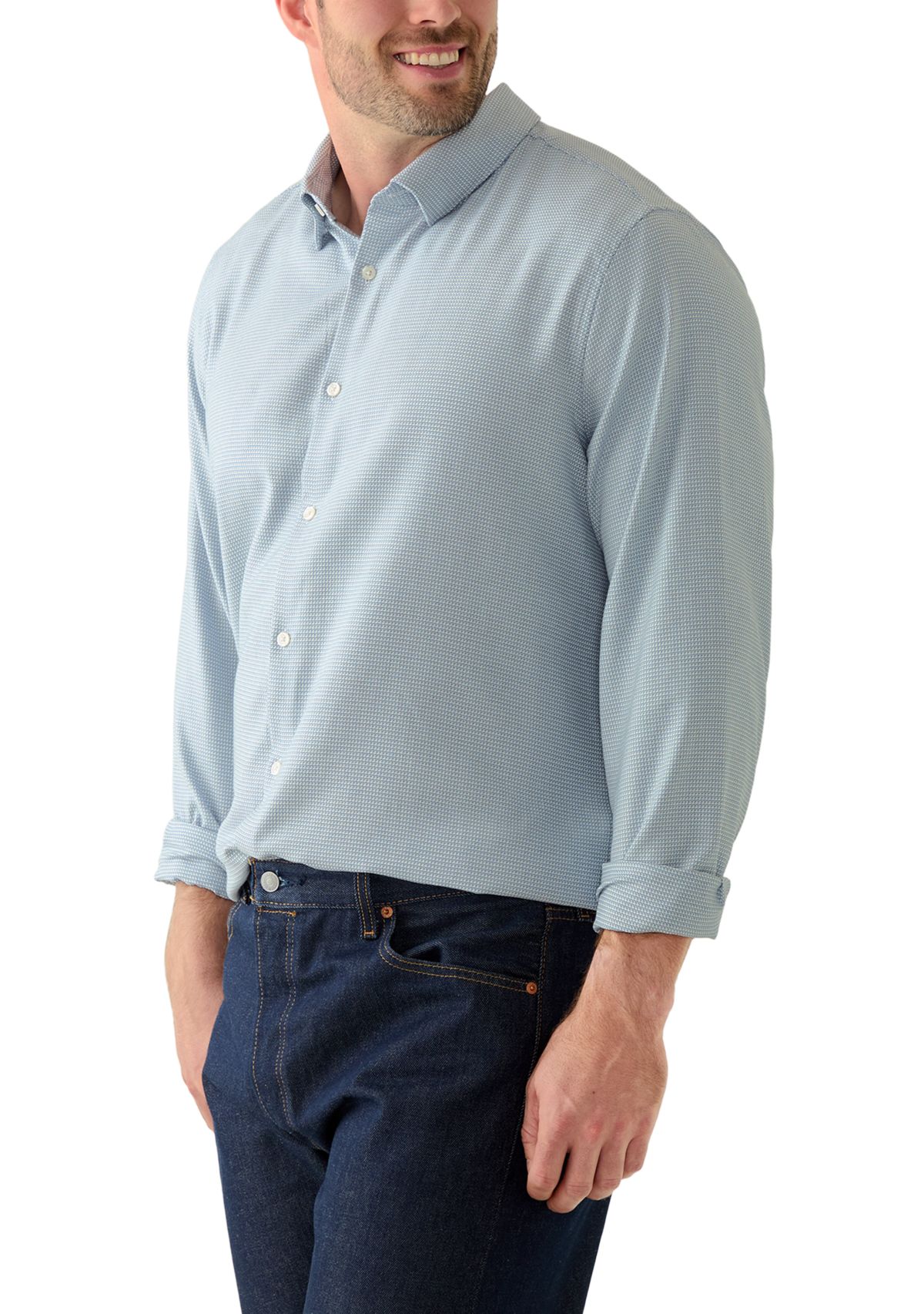Big & Tall Long Sleeve Herringbone Dobby Shirt