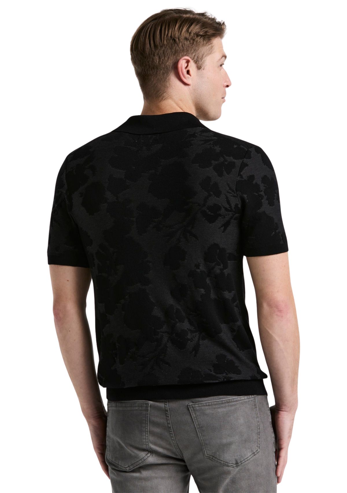 Mens Short Sleeve Floral Jacquard 3 Button Polo Shirt