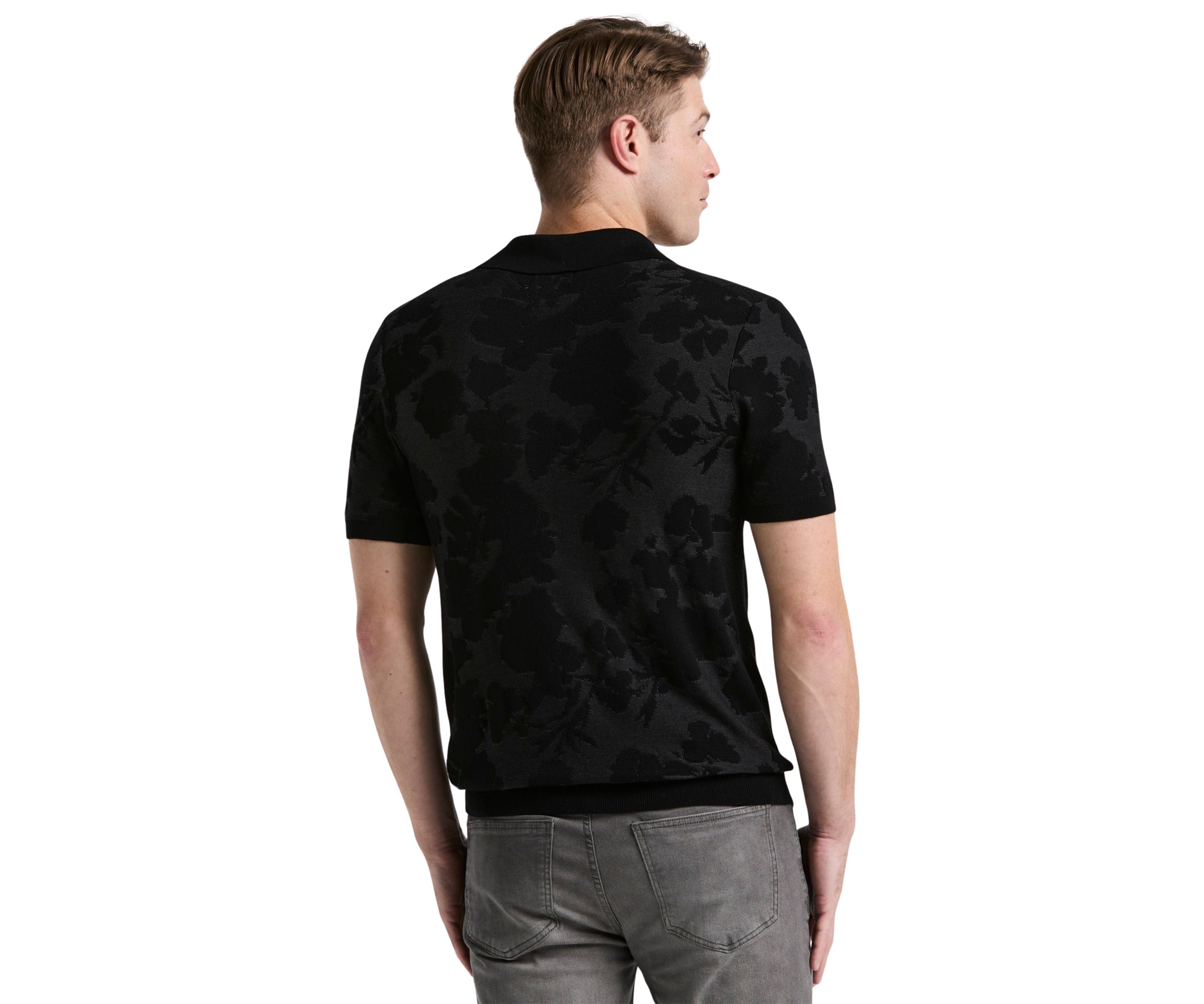 Mens Short Sleeve Floral Jacquard 3 Button Polo Shirt