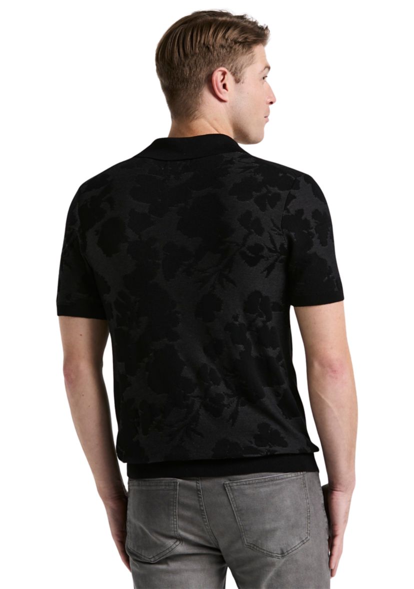Mens Short Sleeve Floral Jacquard 3 Button Polo Shirt