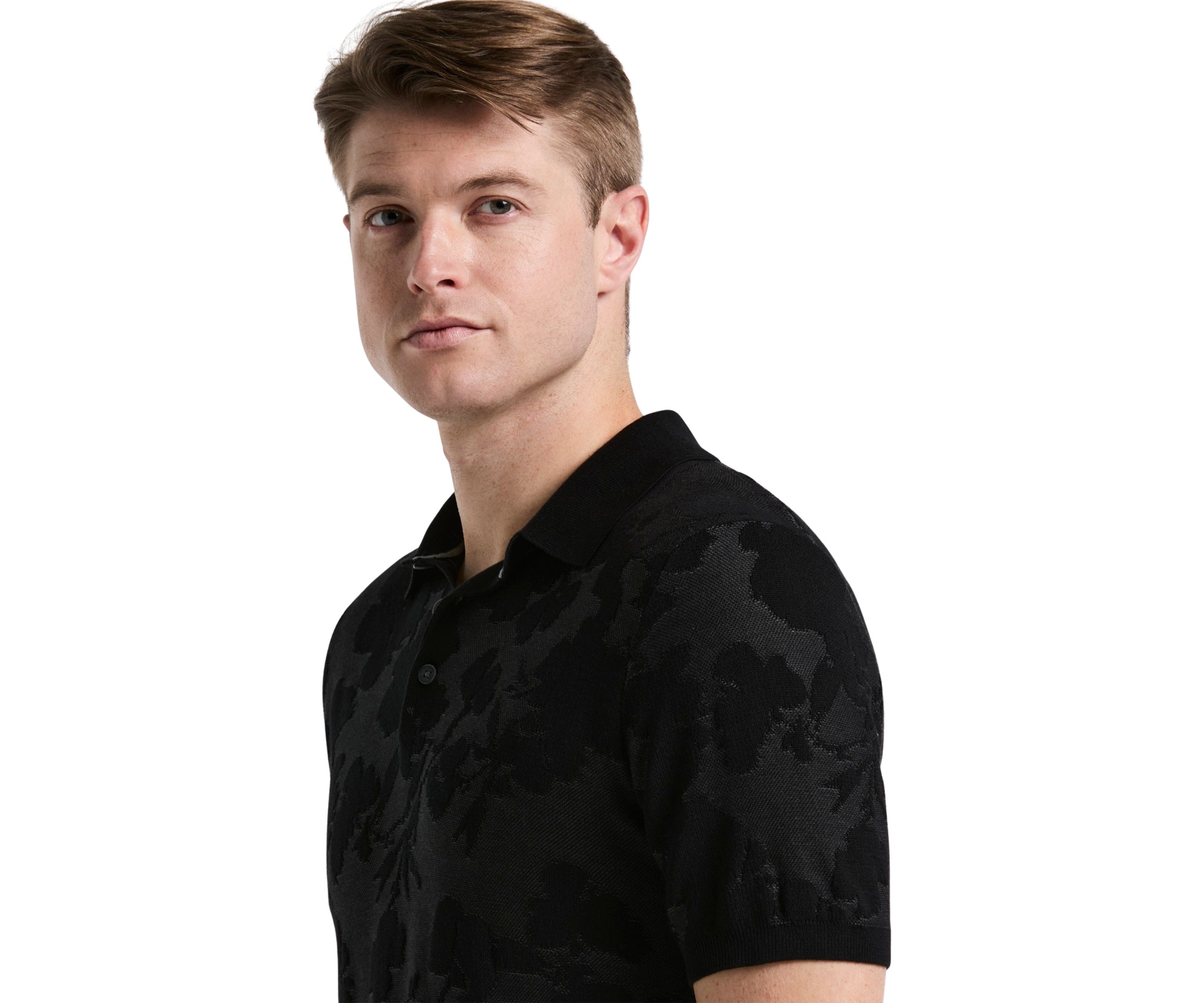 Mens Short Sleeve Floral Jacquard 3 Button Polo Shirt