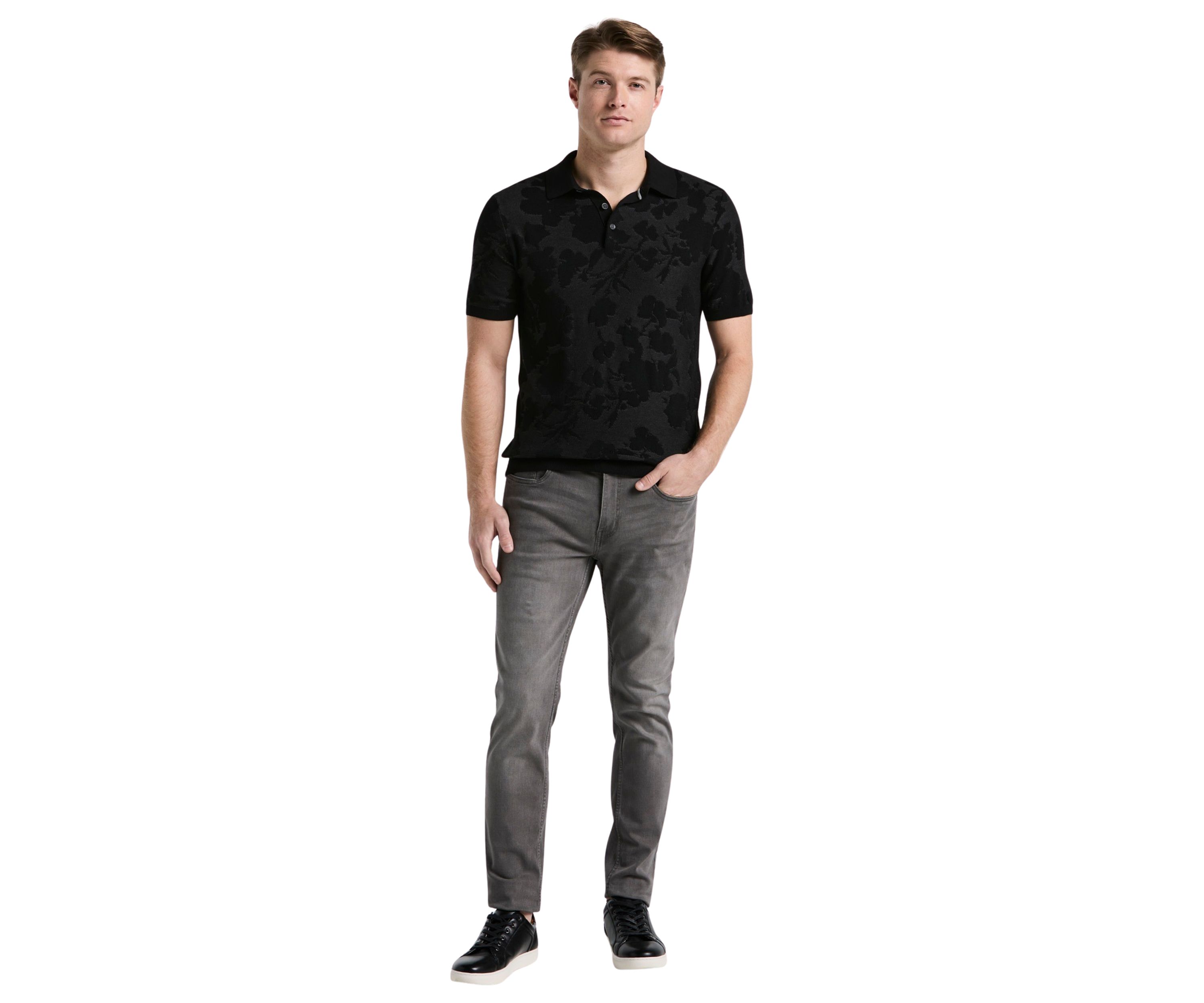 Mens Short Sleeve Floral Jacquard 3 Button Polo Shirt