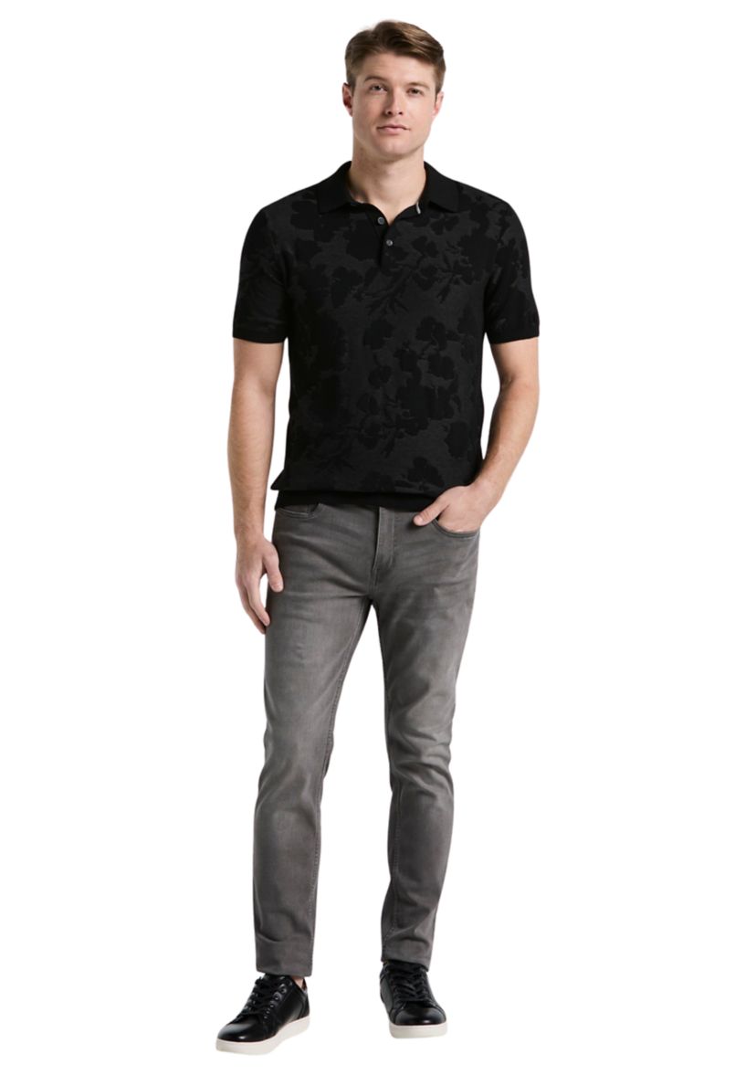 Mens Short Sleeve Floral Jacquard 3 Button Polo Shirt
