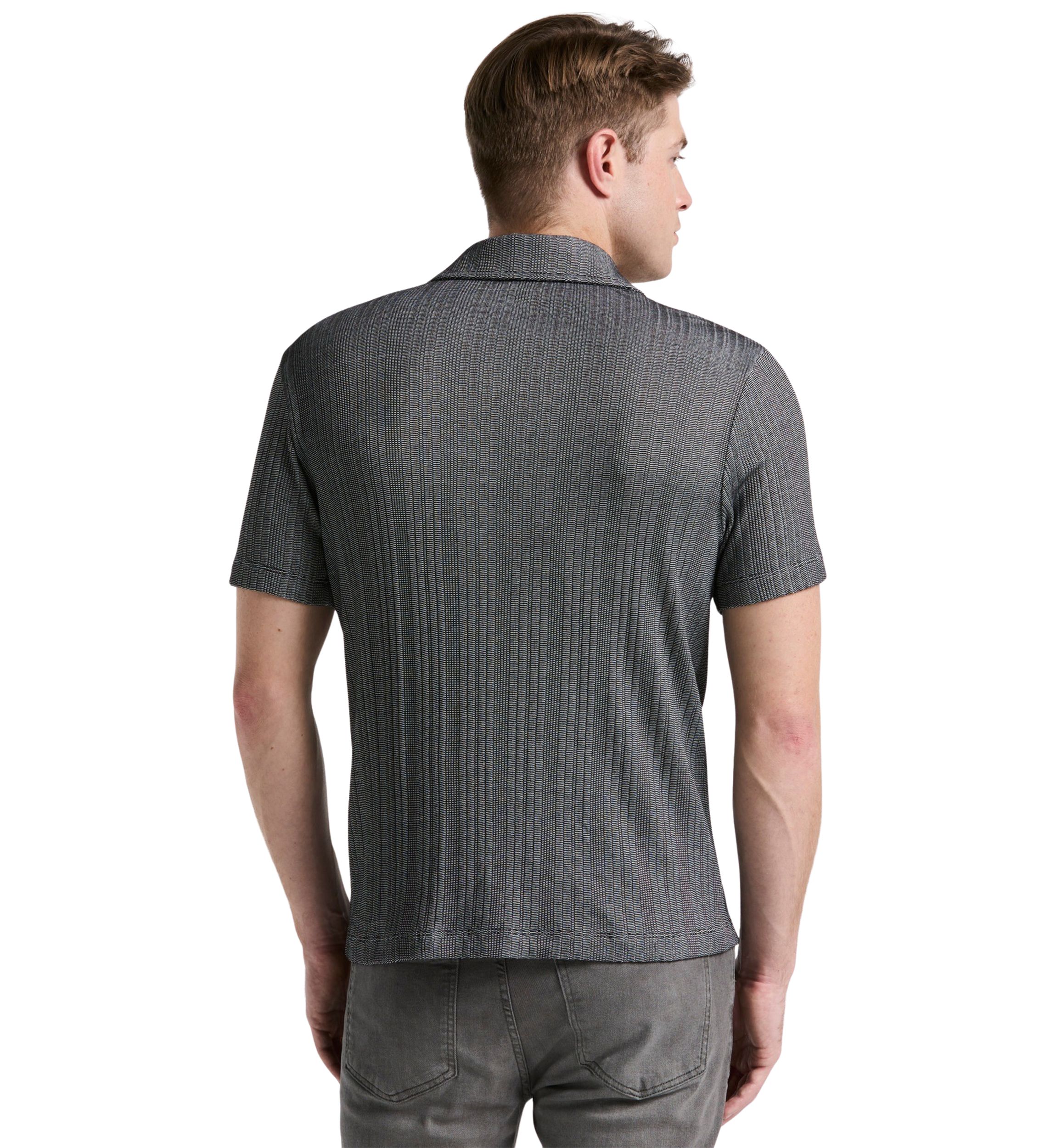 Mens Short Sleeve Button Front Ribbed Stripe Camp Shirt