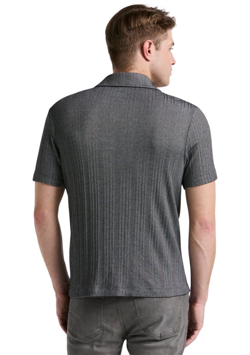 Mens Short Sleeve Button Front Ribbed Stripe Camp Shirt