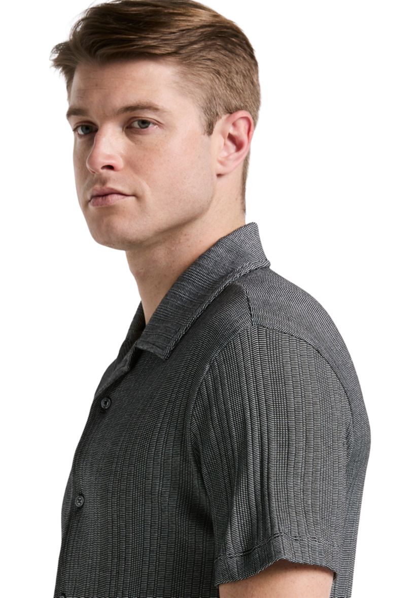 Mens Short Sleeve Button Front Ribbed Stripe Camp Shirt