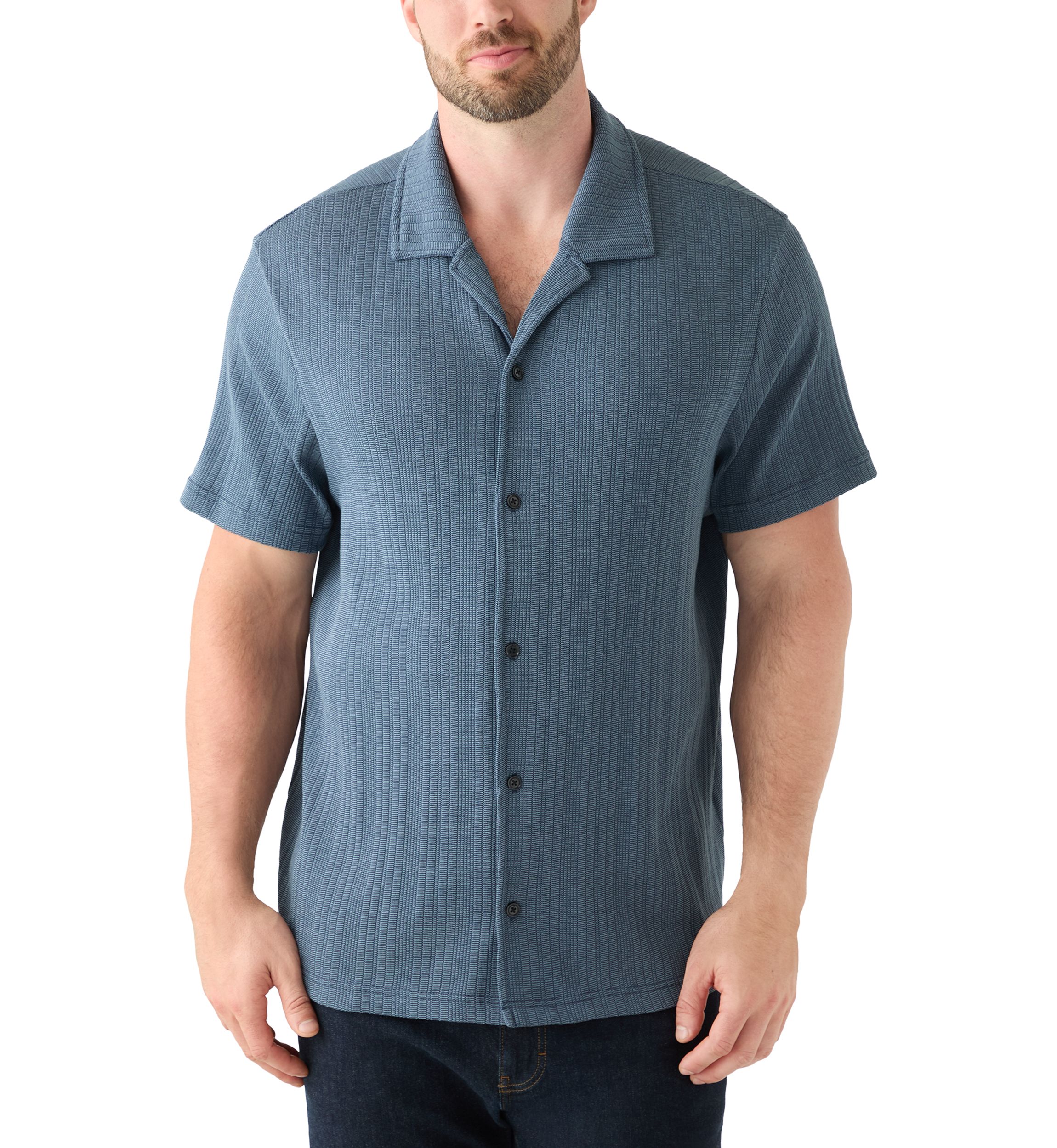 Big & Tall Short Sleeve  Stripe Camp Shirt 