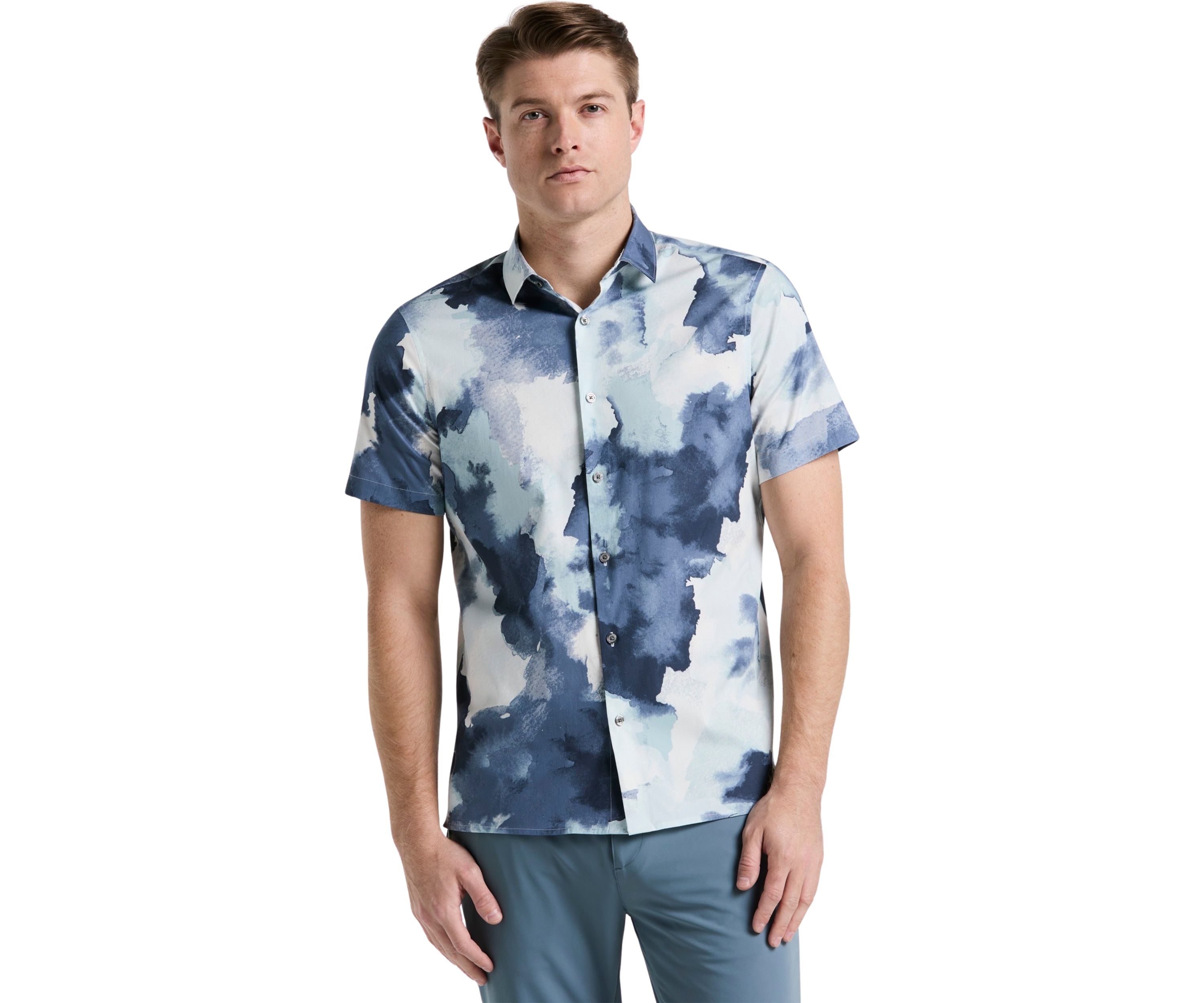 Mens Short Sleeve Watercolor Print Shirt