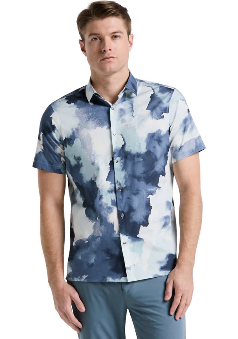 Mens Short Sleeve Watercolor Print Shirt