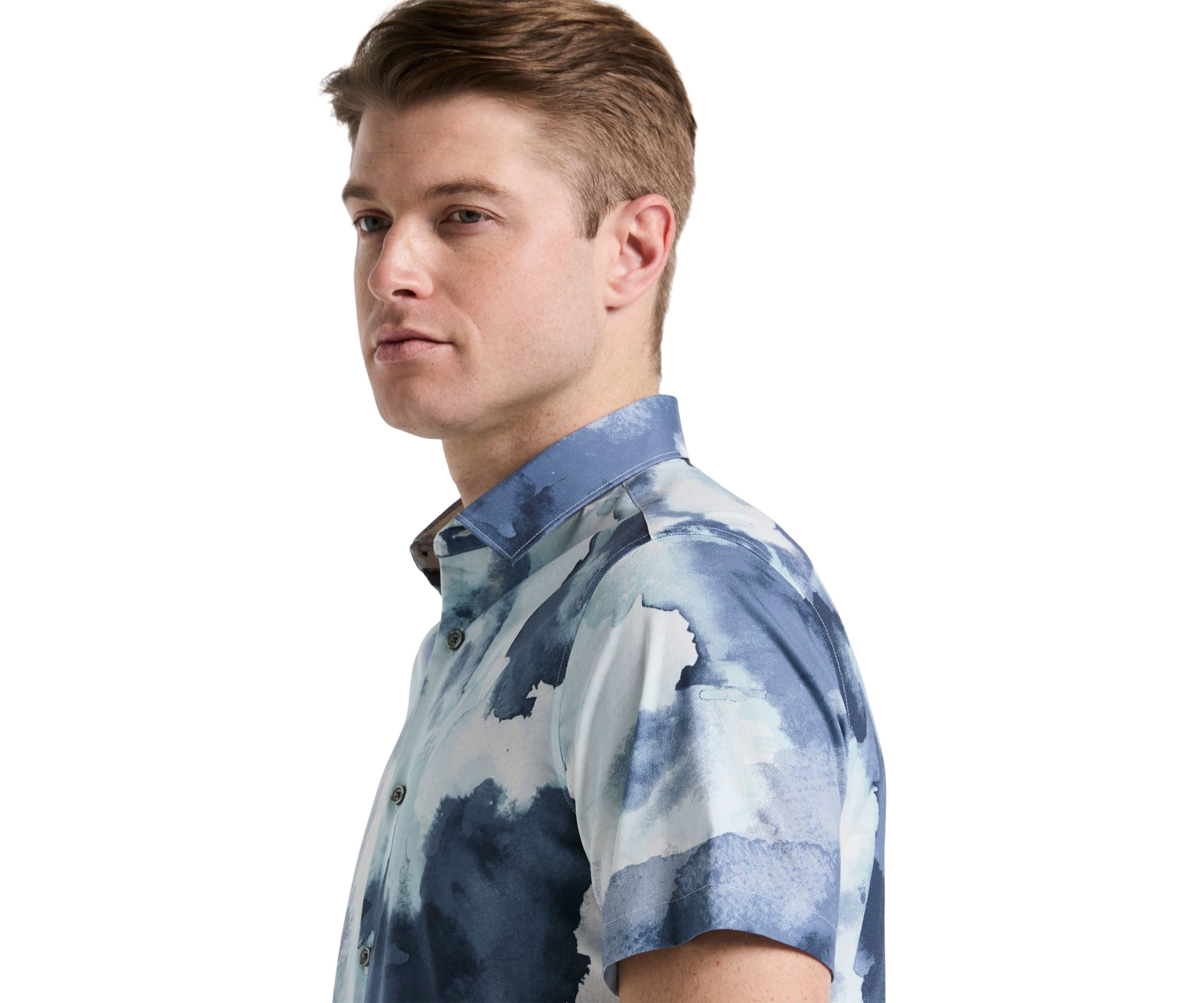 Mens Short Sleeve Watercolor Print Shirt