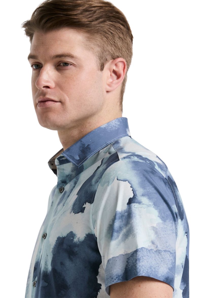 Mens Short Sleeve Watercolor Print Shirt