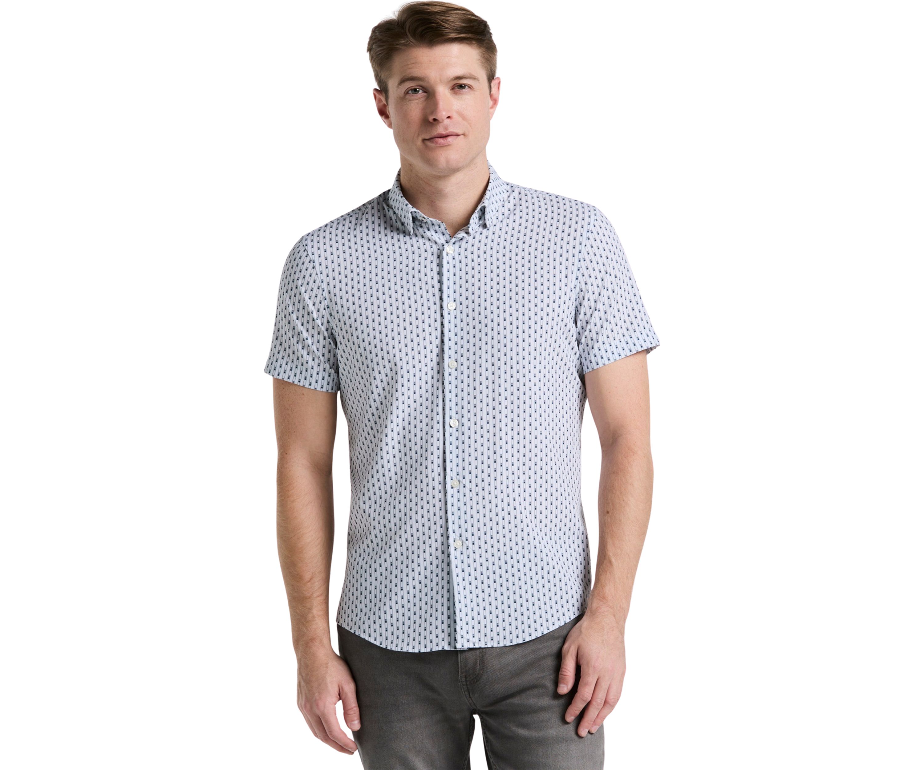 Mens Short Sleeve Slim Stripe Geometric Shirt