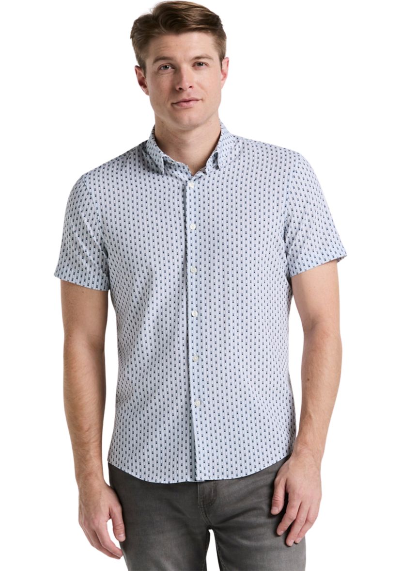 Mens Short Sleeve Slim Stripe Geometric Shirt