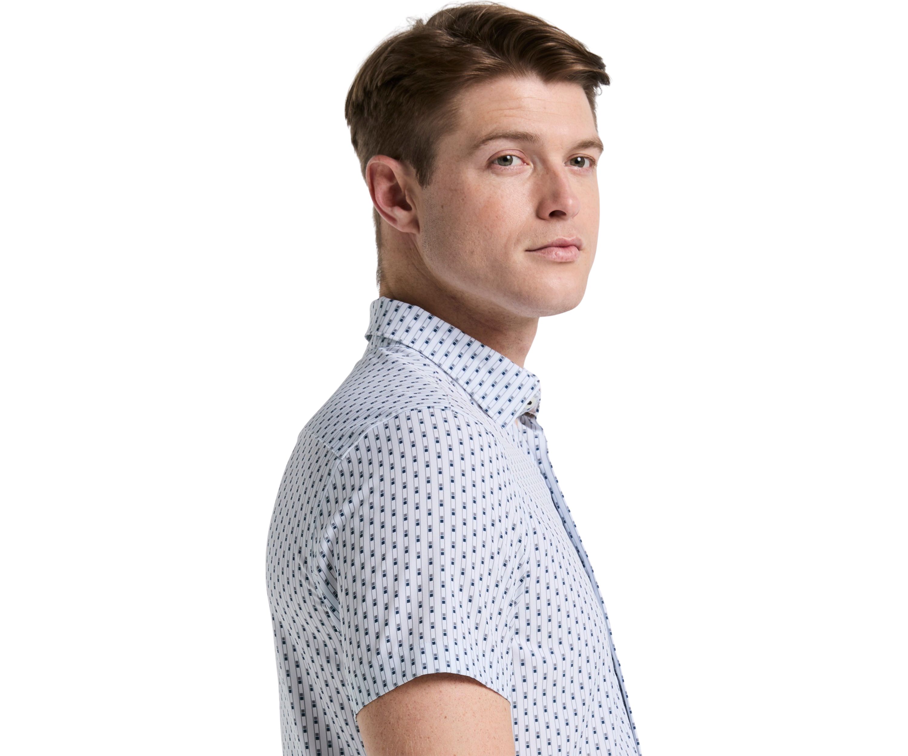 Mens Short Sleeve Slim Stripe Geometric Shirt