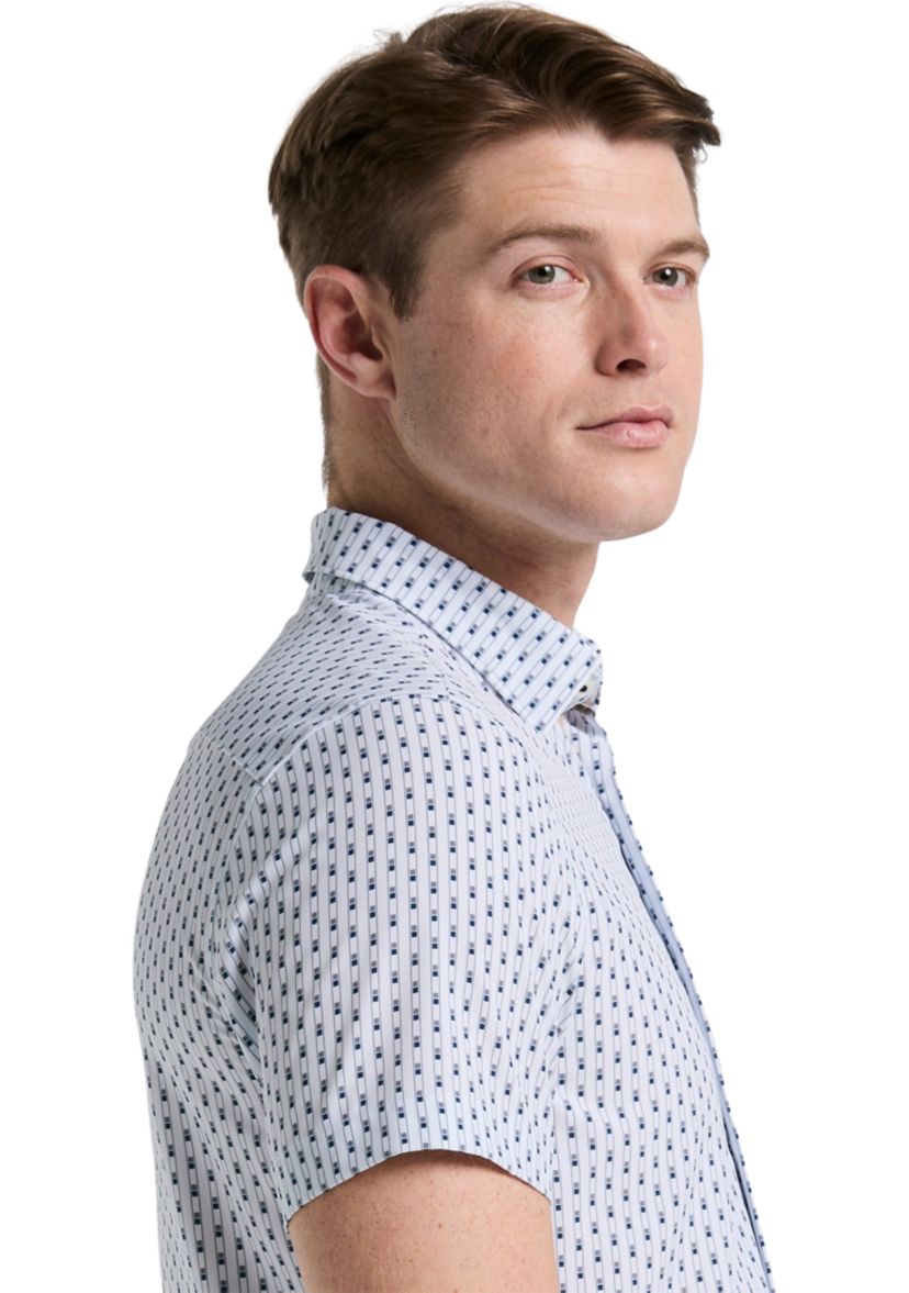 Mens Short Sleeve Slim Stripe Geometric Shirt