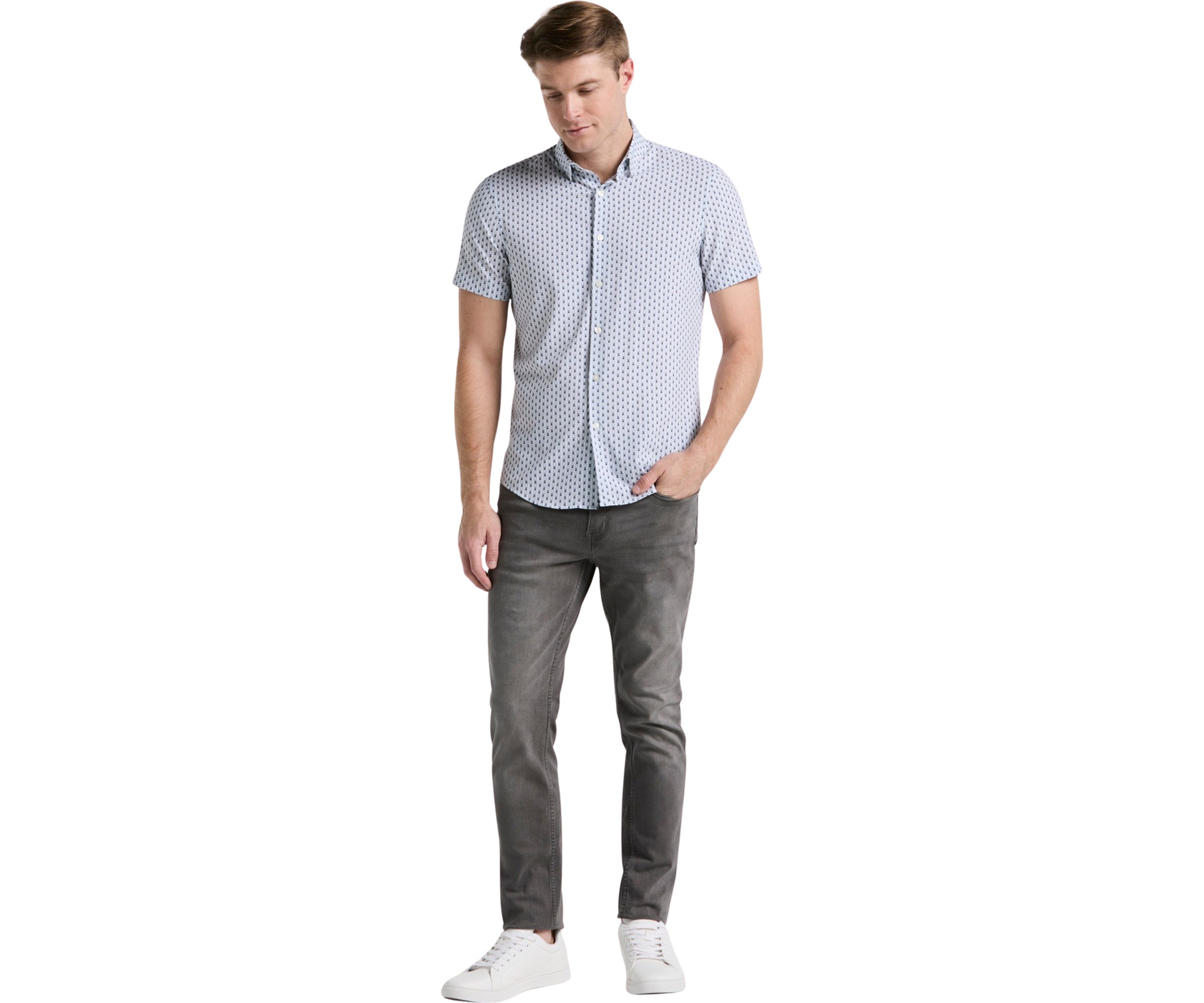 Mens Short Sleeve Slim Stripe Geometric Shirt